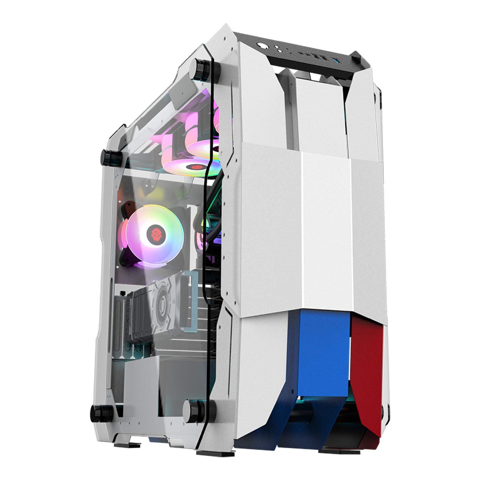 JF-TVQJ Full Tower ATX/E-ATX Gaming PC Case with Tempered Glass Panels - Water Cooling Ready, USB 3.0 Ports - High Performance Computer Case for Gaming Rigs & Workstations (White) - Perfect for Esports, Streaming & Content Creation