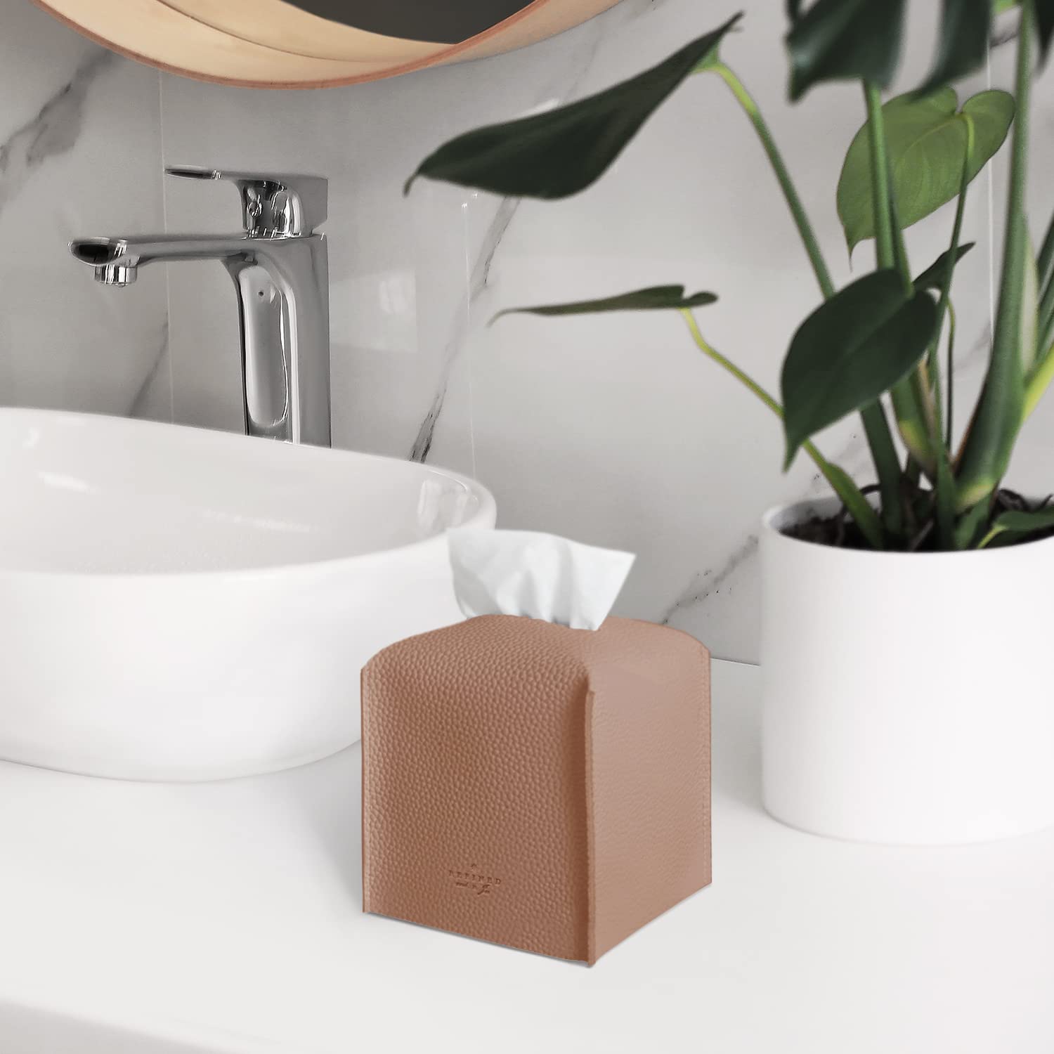 Carrotez Modern PU Leather Tissue Box Cover - Decorative Square Tissue Holder for Bathroom, Vanity, Nightstand, Office & Car (5