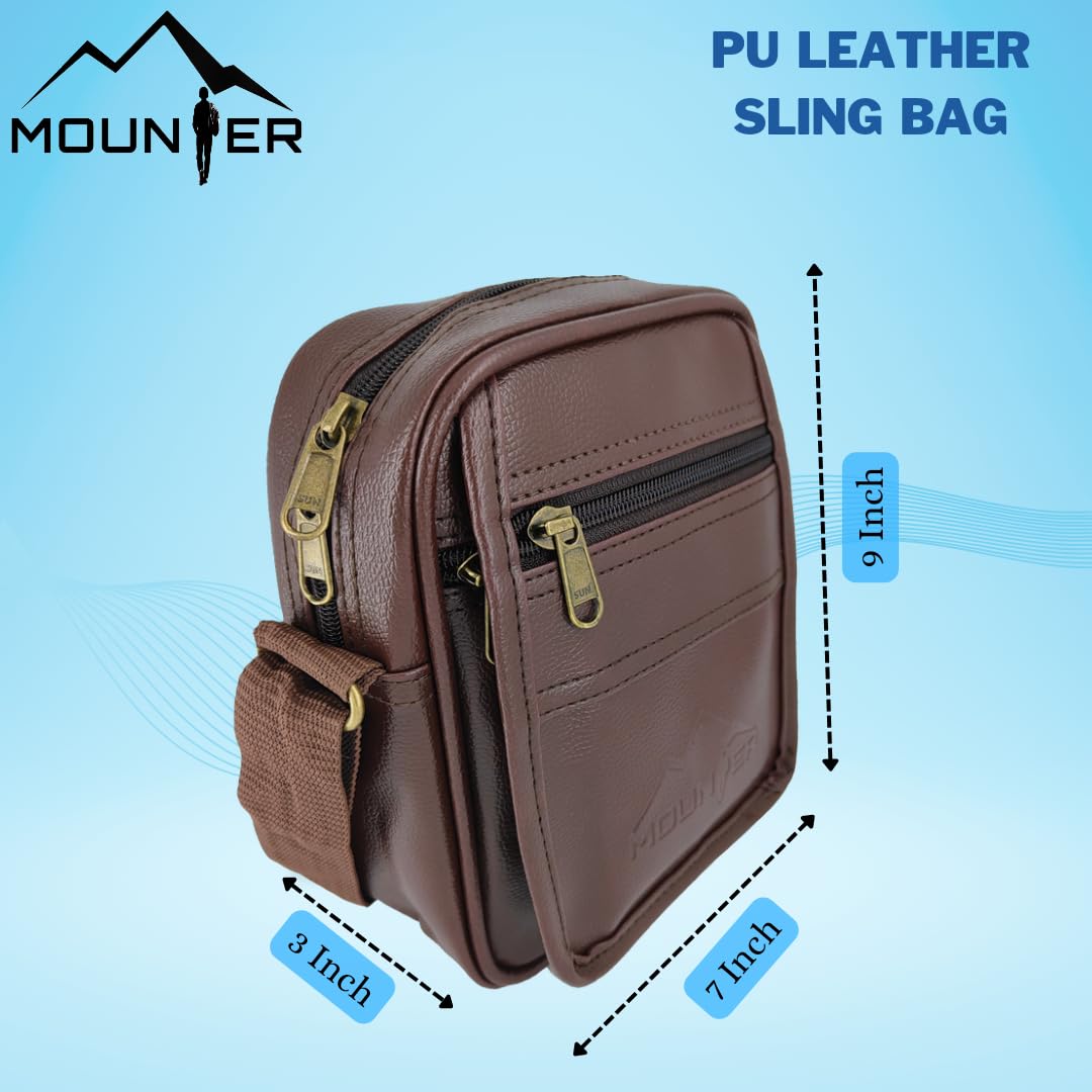 MOUNTER Stylish Leather Crossbody Bag for Men & Women - Durable Messenger Shoulder Bag for Travel, Office & Daily Use - Perfect for Work, Commuting & Casual Outings