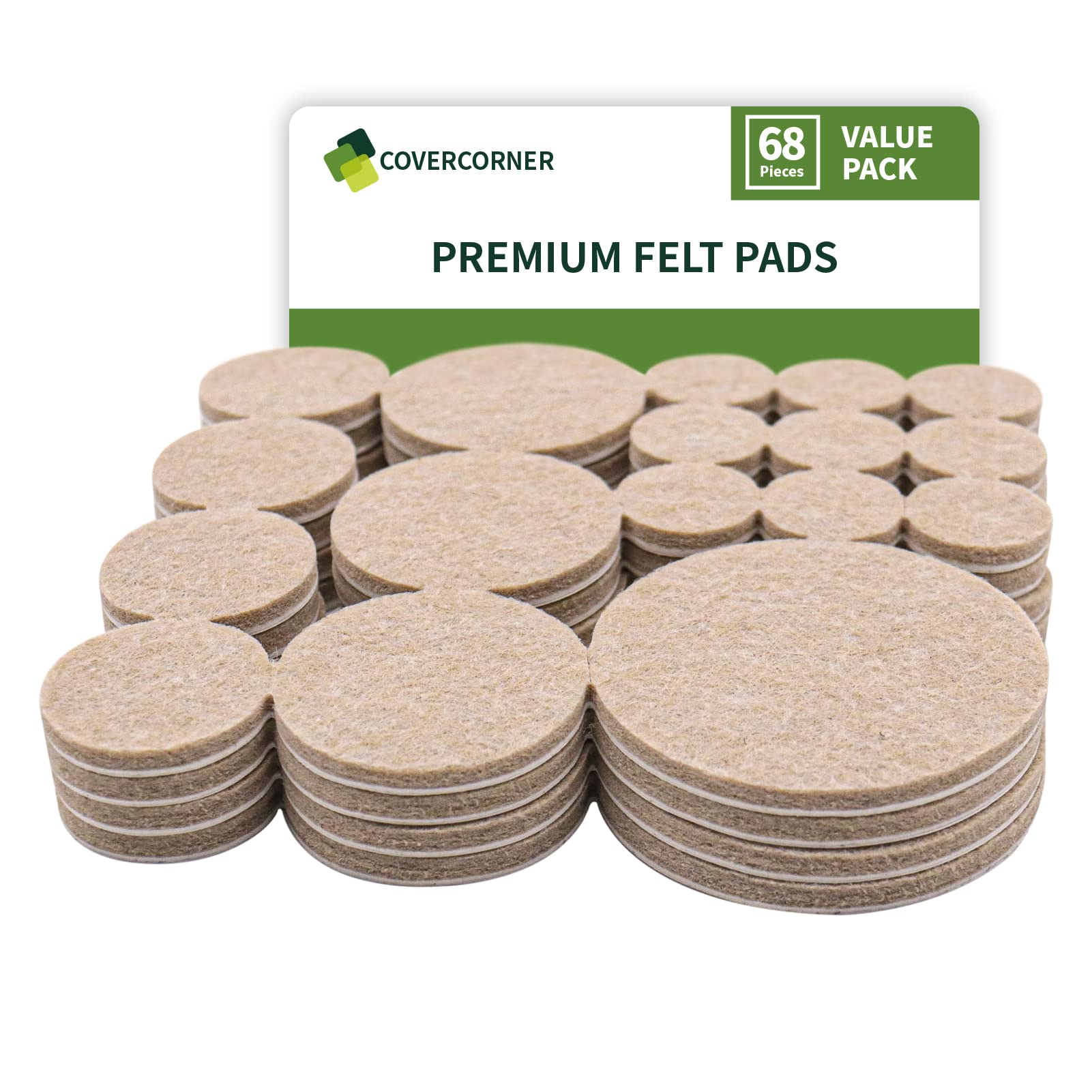 68-Piece Beige Round Felt Furniture Pads for Hardwood Floors - Floor Protectors & Scratch Guards for Chairs, Tables & Sofas - Heavy Duty Felt Pads Value Pack for Home & Office Use