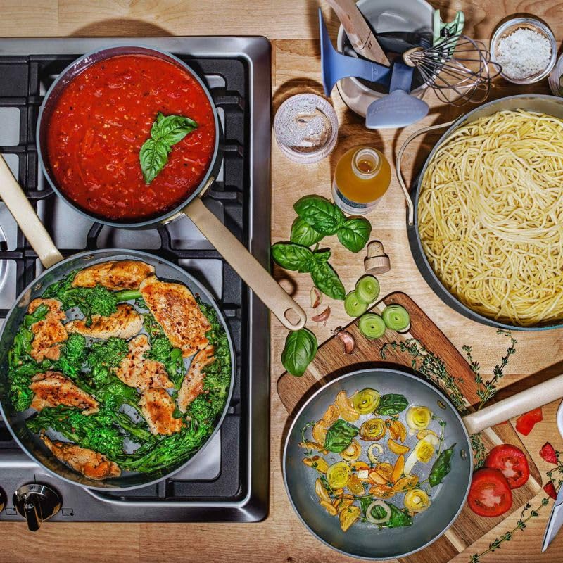 12-Piece Black Sesame Ceramic Non-Stick Cookware Set by Drew Barrymore - Oven & Dishwasher Safe, All Stovetop Compatible - Perfect for Baking, Roasting & Everyday Cooking