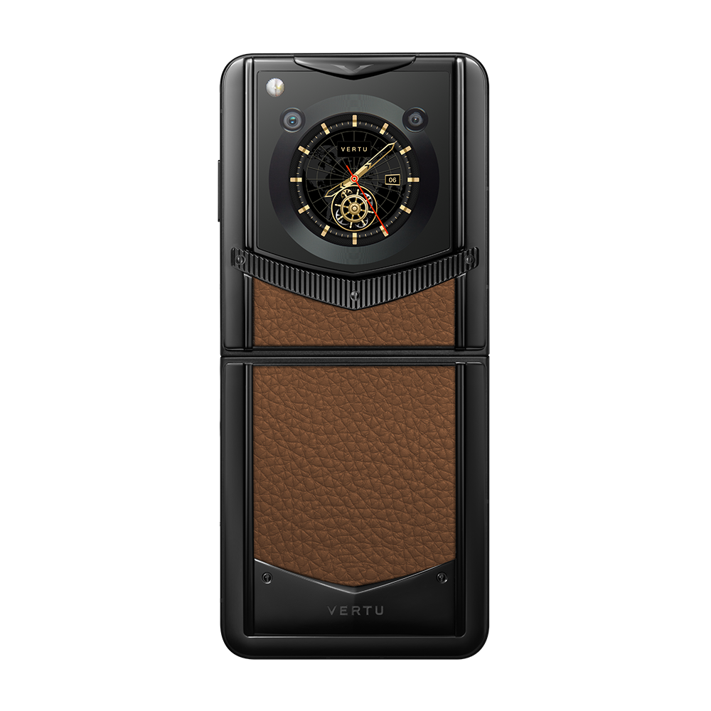 VERTU® IRONFLIP Luxury Flip Phone in Caramel Brown Calfskin Leather - Premium Business Phone for Executives & Collectors