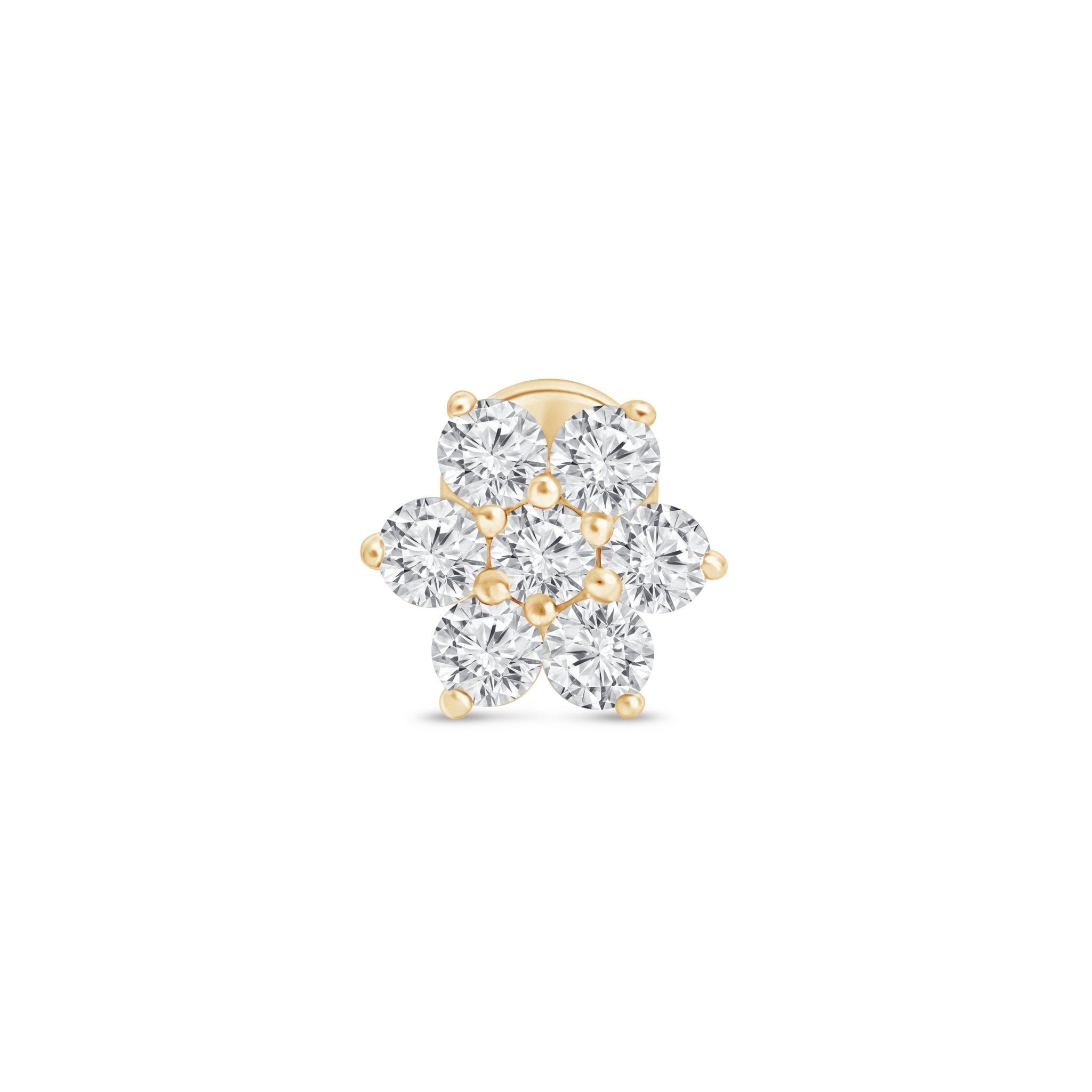 14K Yellow Gold Diamond Flower Stud Earrings for Women - Elegant Floral Design Flat Back Ear Studs for Daily Wear, Parties & Special Occasions