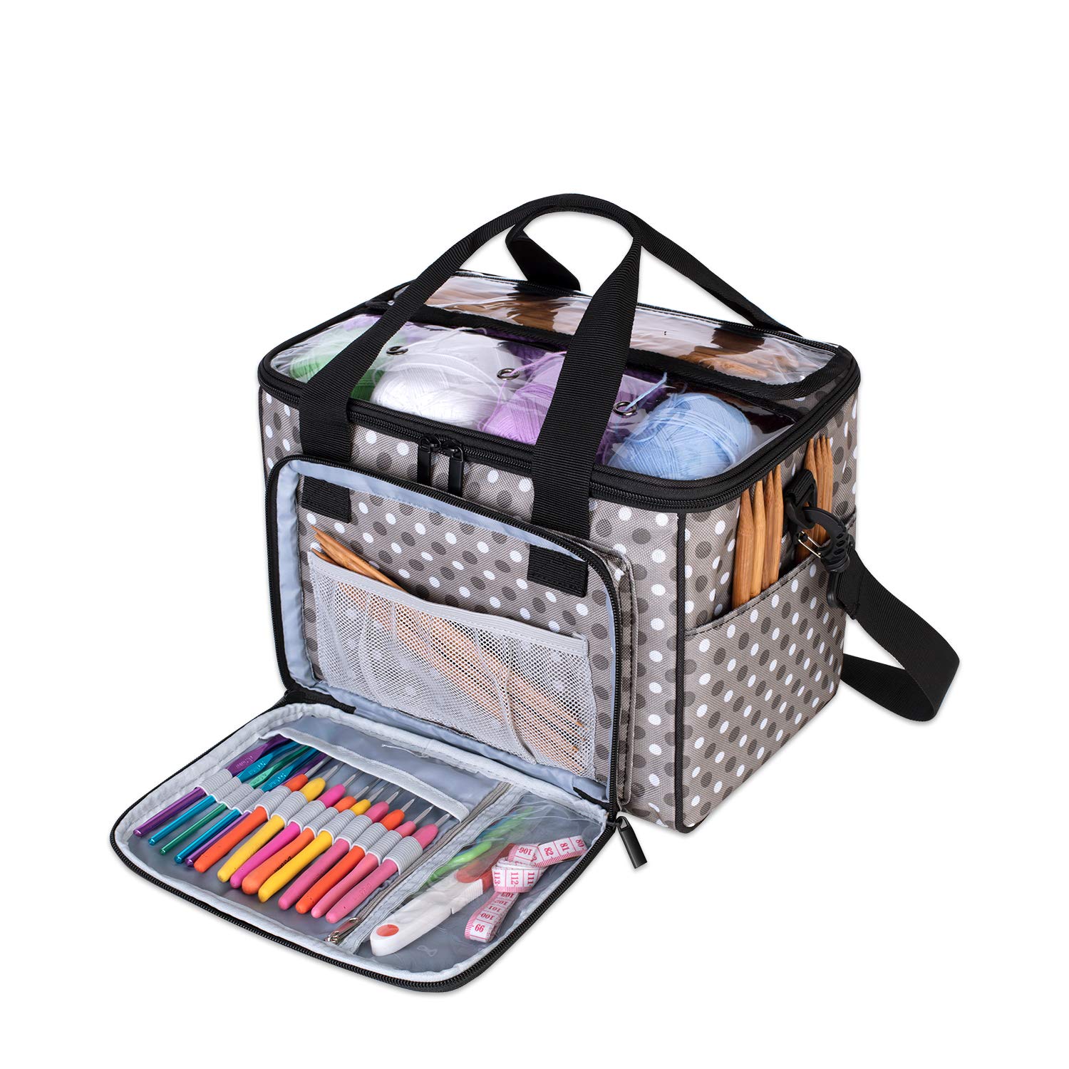 Teamoy Knitting Bag - Large Yarn Storage Tote with Inner Dividers for Crochet Projects | High Capacity Organizer for Knitting Needles, Crochet Hooks & Craft Supplies | Perfect for Home Knitting, Travel & Yarn Storage (Accessories Not Included)