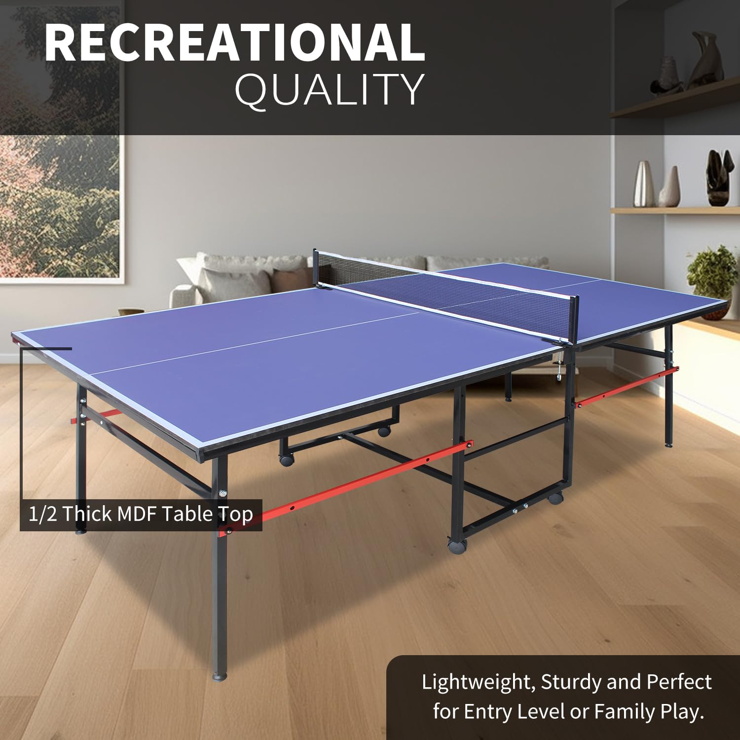 8 Ft Foldable Portable Ping Pong Table Set with 2 Paddles, 3 Balls & Net - Indoor Outdoor Table Tennis Game for Backyard, Garage & Family Fun