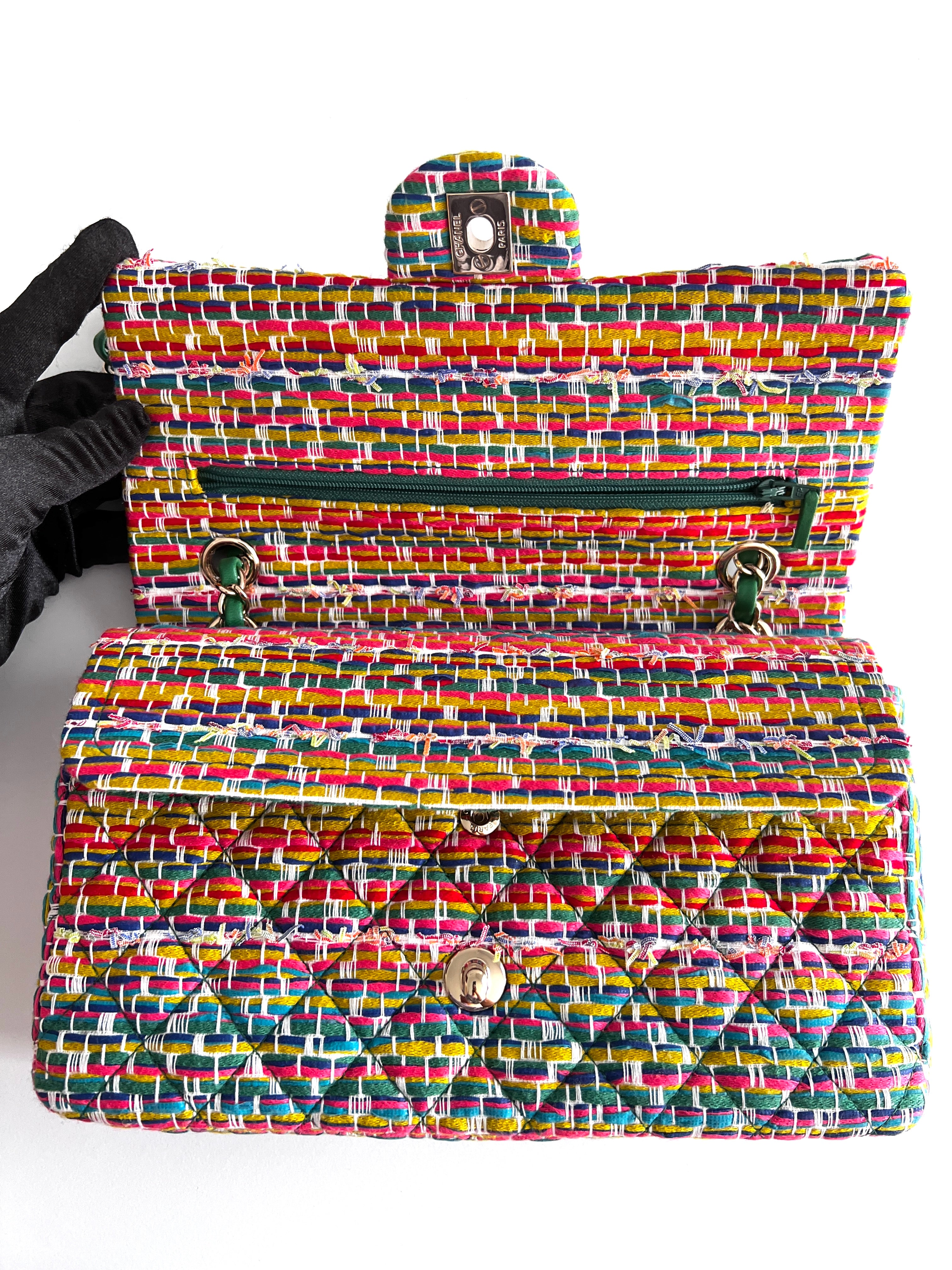 Chanel Rainbow Boucle Tweed Medium Classic Double Flap Bag - Luxury Designer Handbag for Women, Perfect for Parties, Weddings & Special Occasions