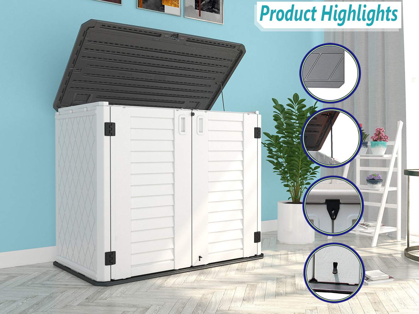 HOMSPARK 26 Cu.ft Weather-Resistant Outdoor Storage Shed - Horizontal Design for Bikes, Lawnmowers, Trash Cans & Patio Accessories | Durable Backyard & Garden Storage Solution for All Seasons