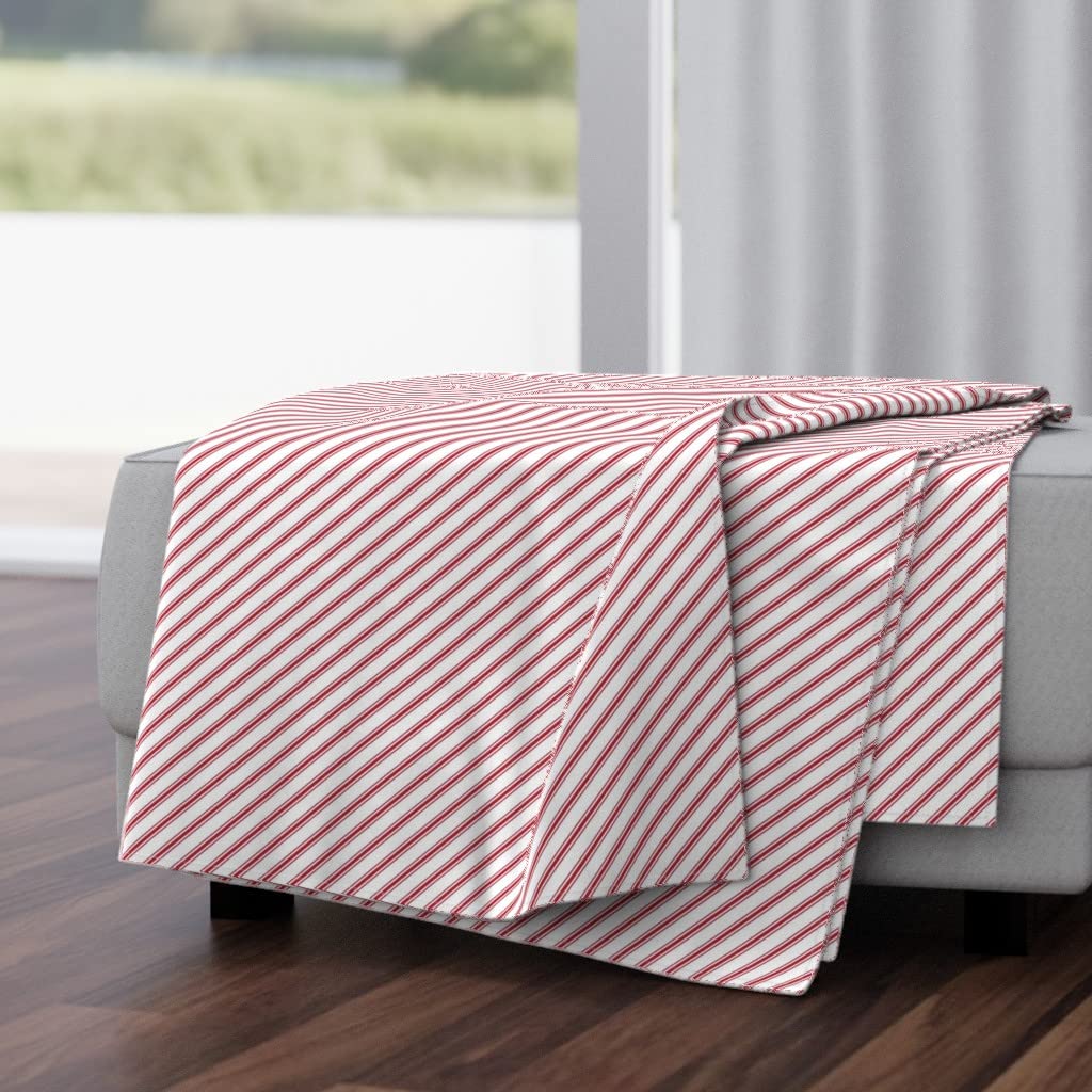 Soft Plush Minky Throw Blanket 50x70 Inches - Christmas Candy Stripes Red Canes Design | Cozy Flannel Fleece Blanket for Couch, Bed, Sofa & Winter Gift