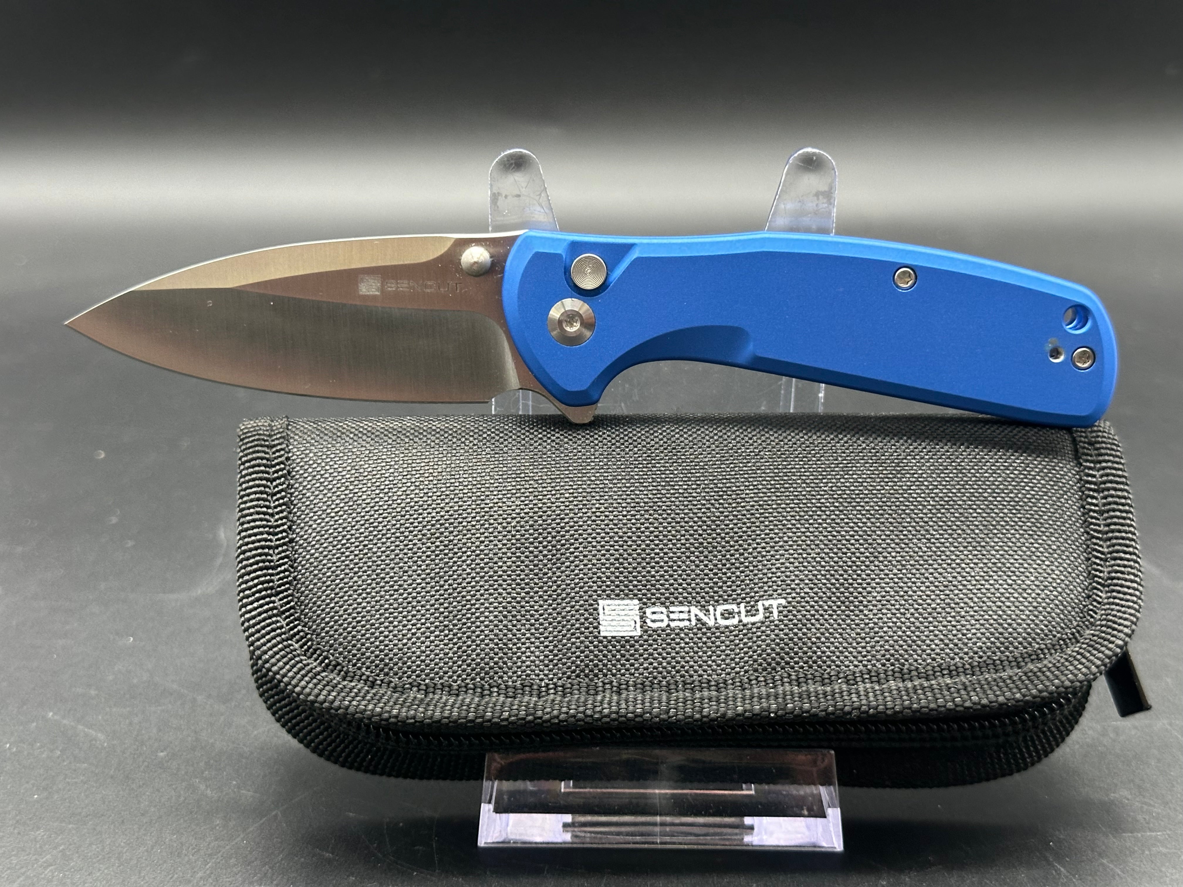 SENCUT ArcBlast Button Lock Folding Knife - Blue Aluminum Handle, 2.98