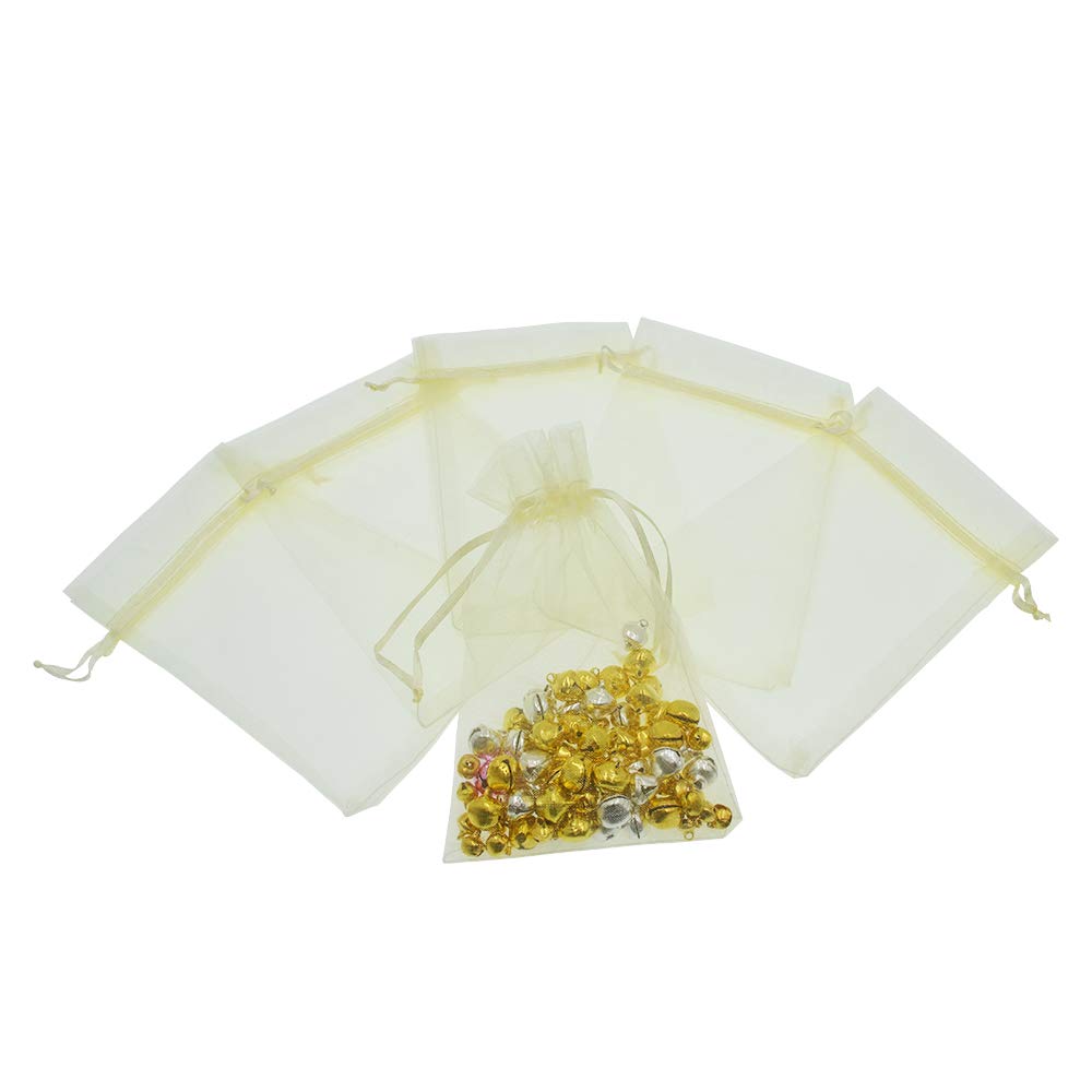 Lautechco 100Pcs 7x9 Inches Beige Organza Drawstring Gift Bags - Premium Mesh Favor Pouches for Christmas Presents, Wedding Favors, Party Decorations & Jewelry Packaging