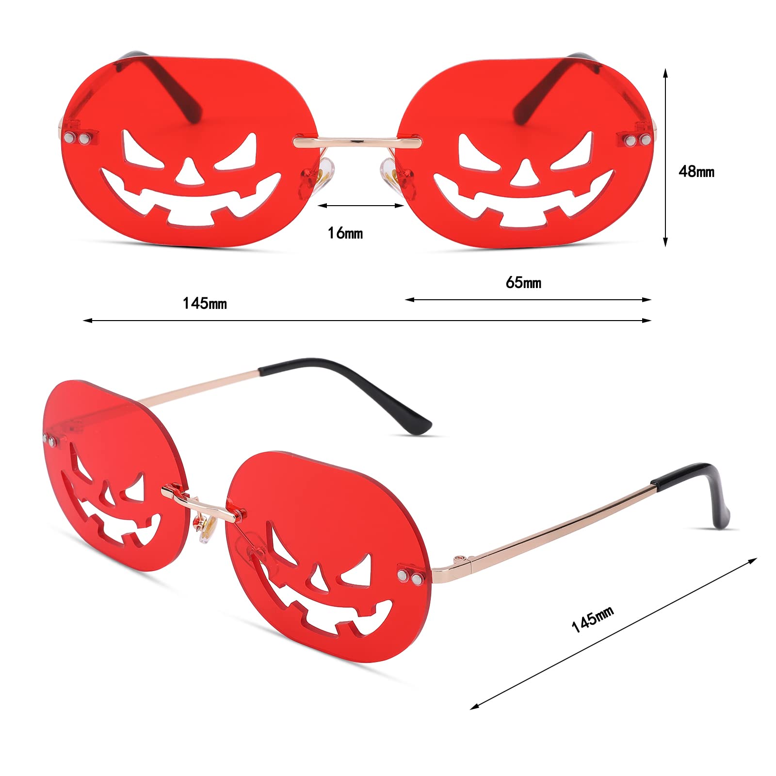 Funny Oval Halloween Sunglasses for Women & Men - Rimless Pumpkin-Shaped Party Eyewear - Perfect for Costumes, Festivals & Outdoor Events