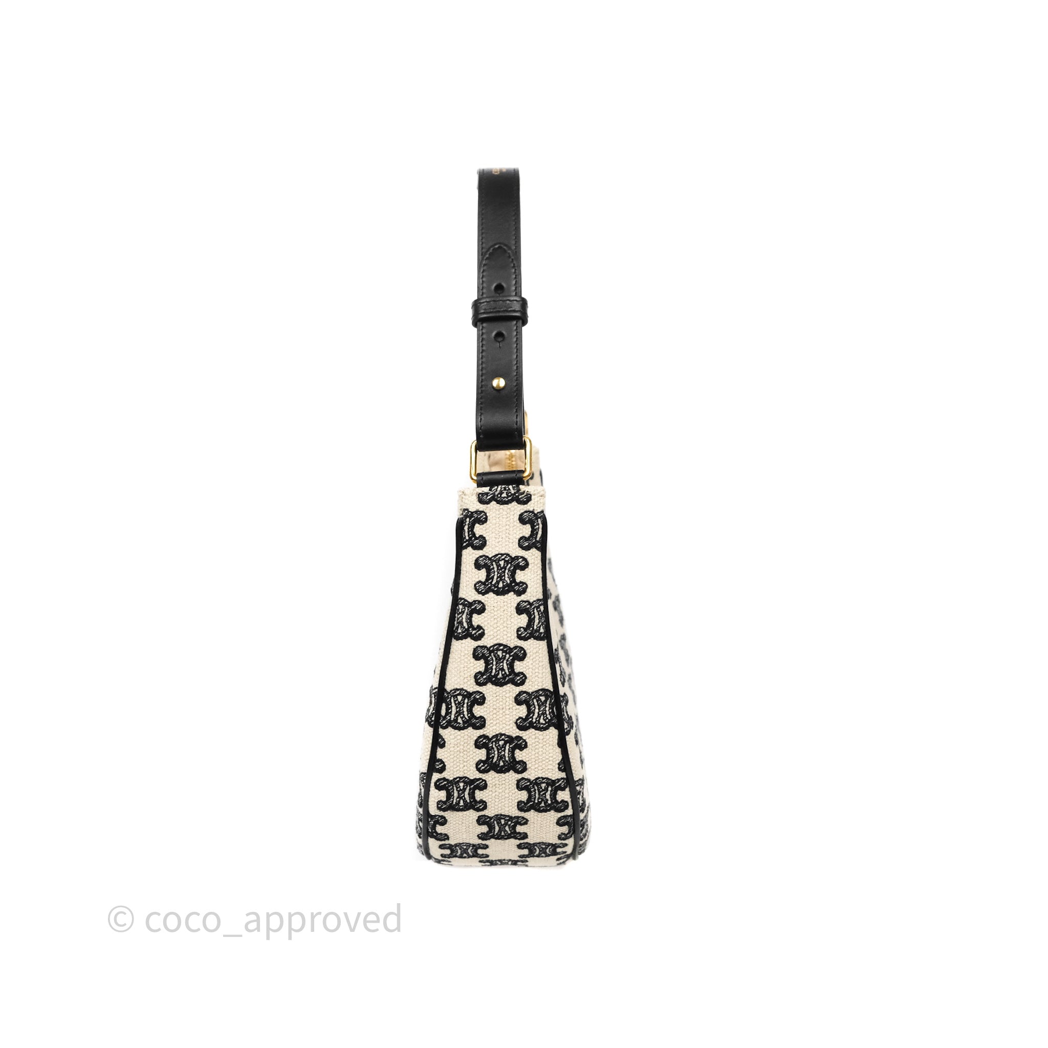 Celine Medium Ava Bag Triomphe Embroidered Black Natural Leather Crossbody Purse - Perfect for Work, Travel & Everyday Use