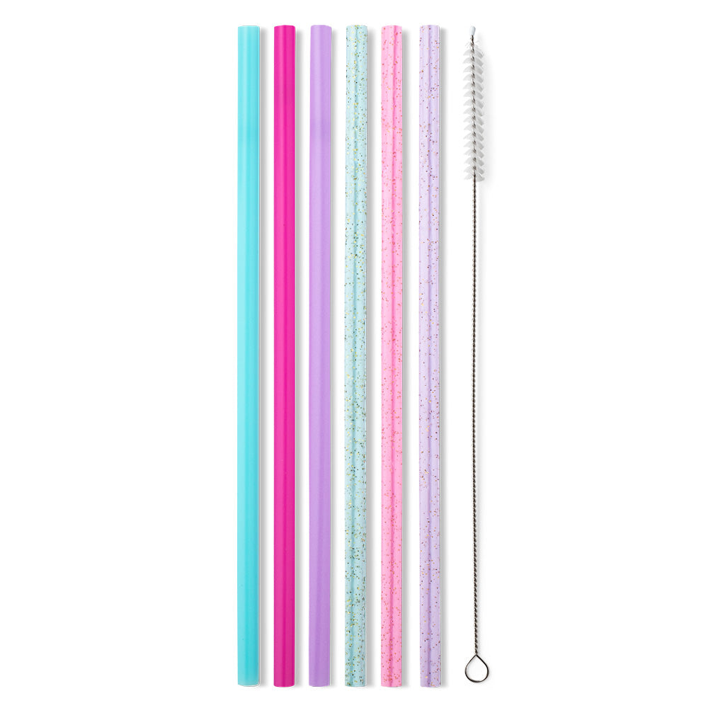 Eco-Friendly Glitter Reusable Straw Set - 12 Pack Colorful Metal Drinking Straws with Cleaning Brush for Smoothies, Cocktails & Parties | BPA-Free, Dishwasher Safe