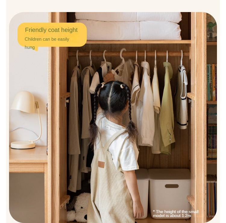 Premium Oak Solid Wood Kids Wardrobe - Multi-Functional Storage Organizer for Clothes, Toys & Books - Perfect for Bedroom, Nursery & Playroom Organization
