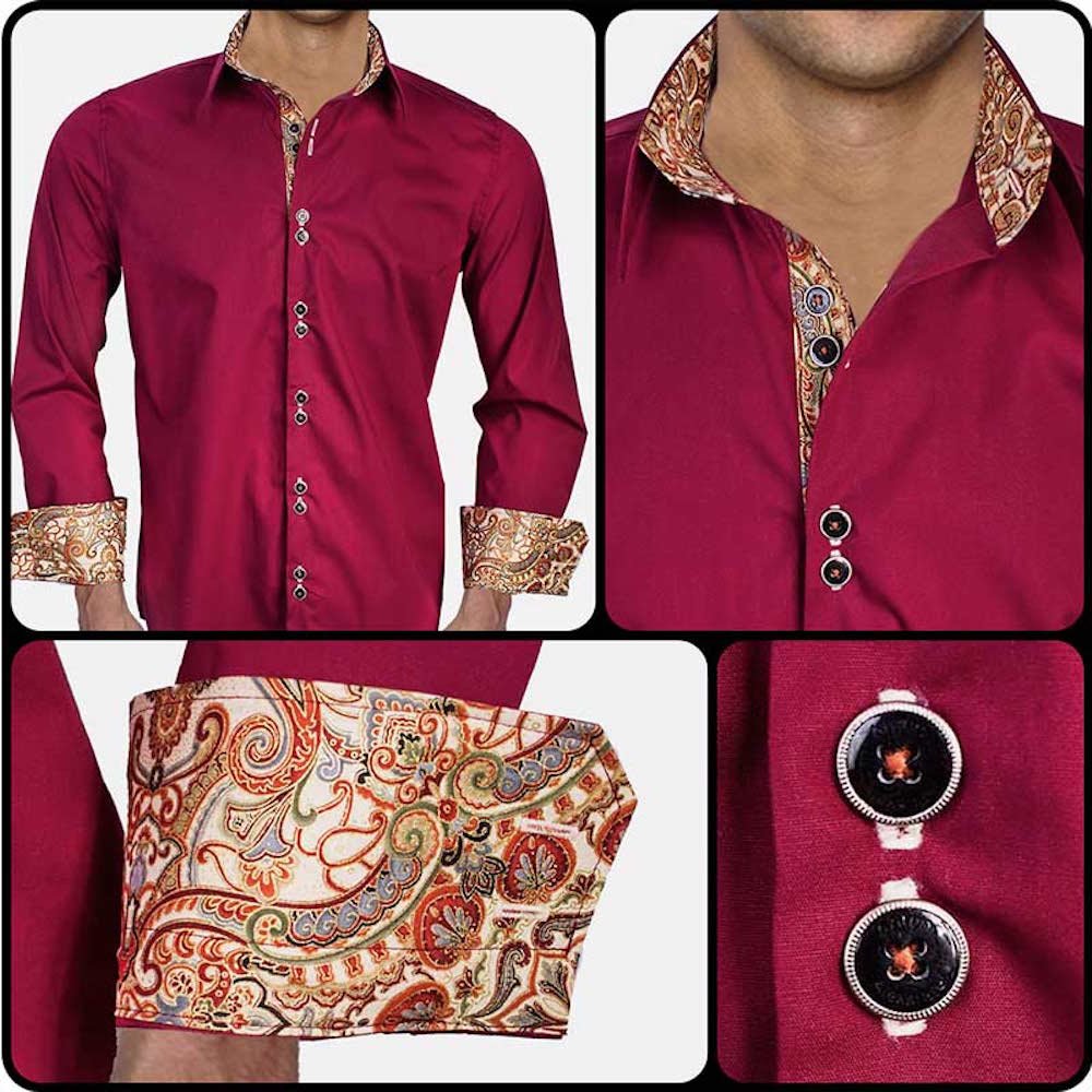 Premium Maroon & Tan Metallic Designer Dress Shirts for Men - 100% Made in USA - Perfect for Business Meetings, Weddings & Formal Events