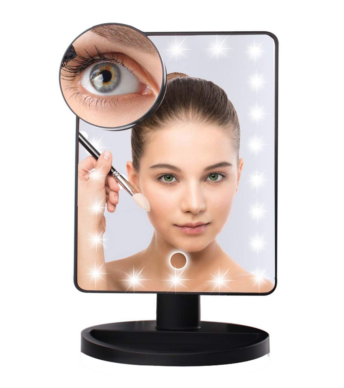 10X Magnifying LED Lighted Makeup Mirror with 22 Touch-Sensitive Lights, Dual Power Supply - Portable Vanity Mirror for Professional & Home Use - Perfect for Makeup Application, Skincare & Hair Styling (Black)