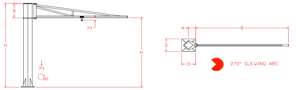 Free Standing Over Braced Jib Crane with 6m Arm - Heavy Duty Workshop & Construction Lifting Equipment