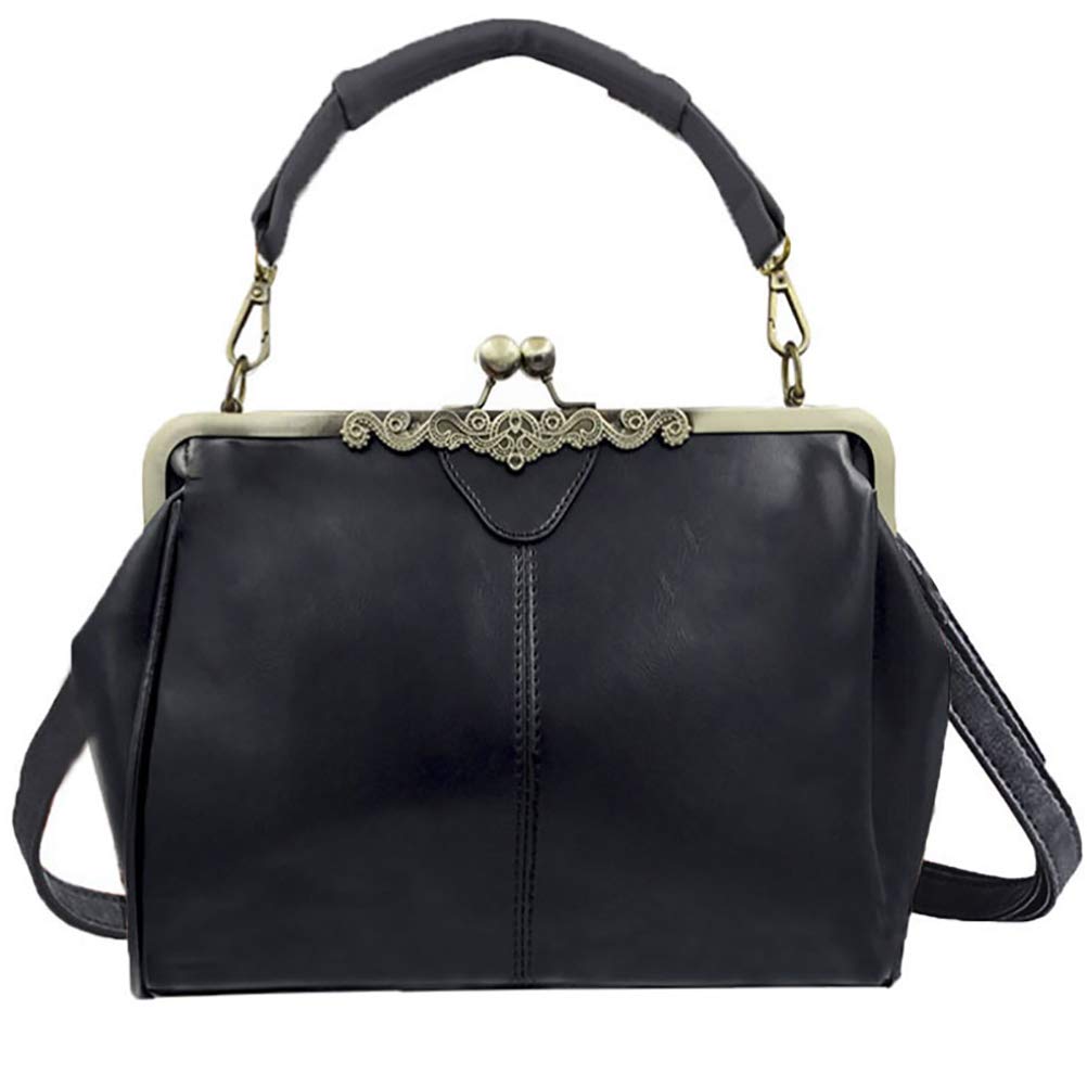 Vintage Women's Frame Shoulder Bag - PU Leather Kiss Lock Handbag Tote for Women | Perfect for Work, Travel, and Everyday Use