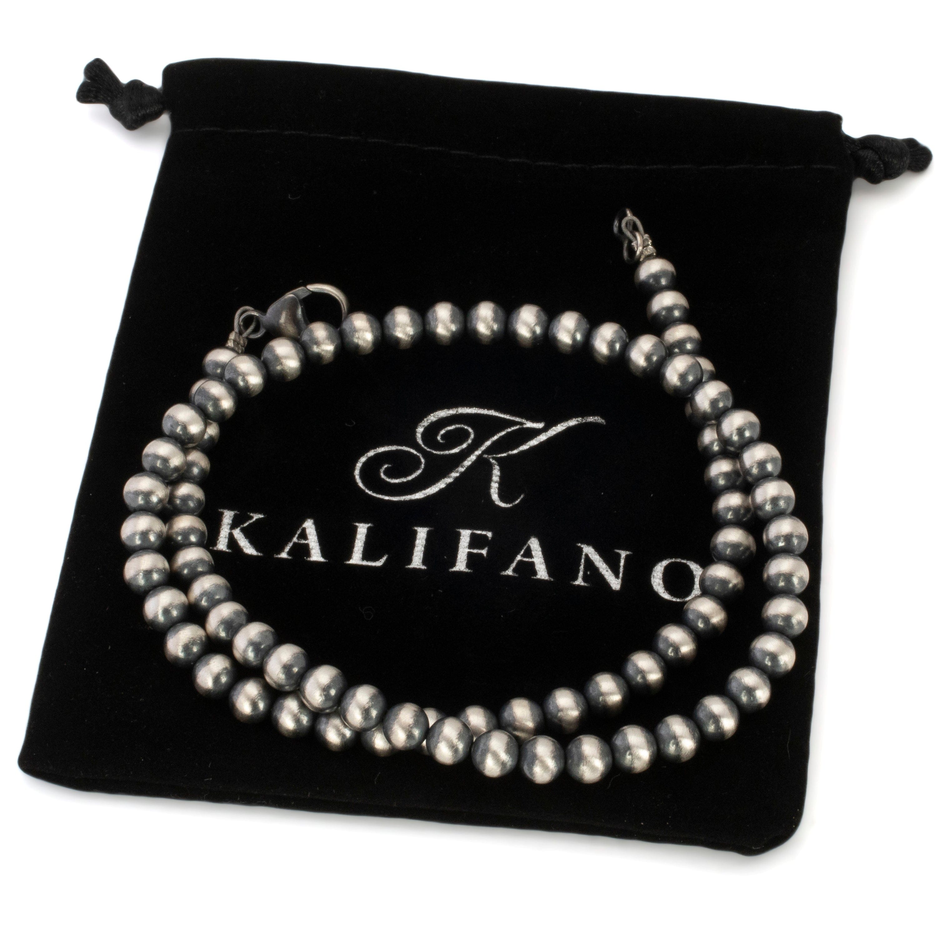 18 Single Strand 6mm Navajo Pearl 925 Sterling Silver Necklace - Handmade Native American Jewelry for Women, Boho Style Accessories, Perfect for Weddings, Parties & Everyday Wear