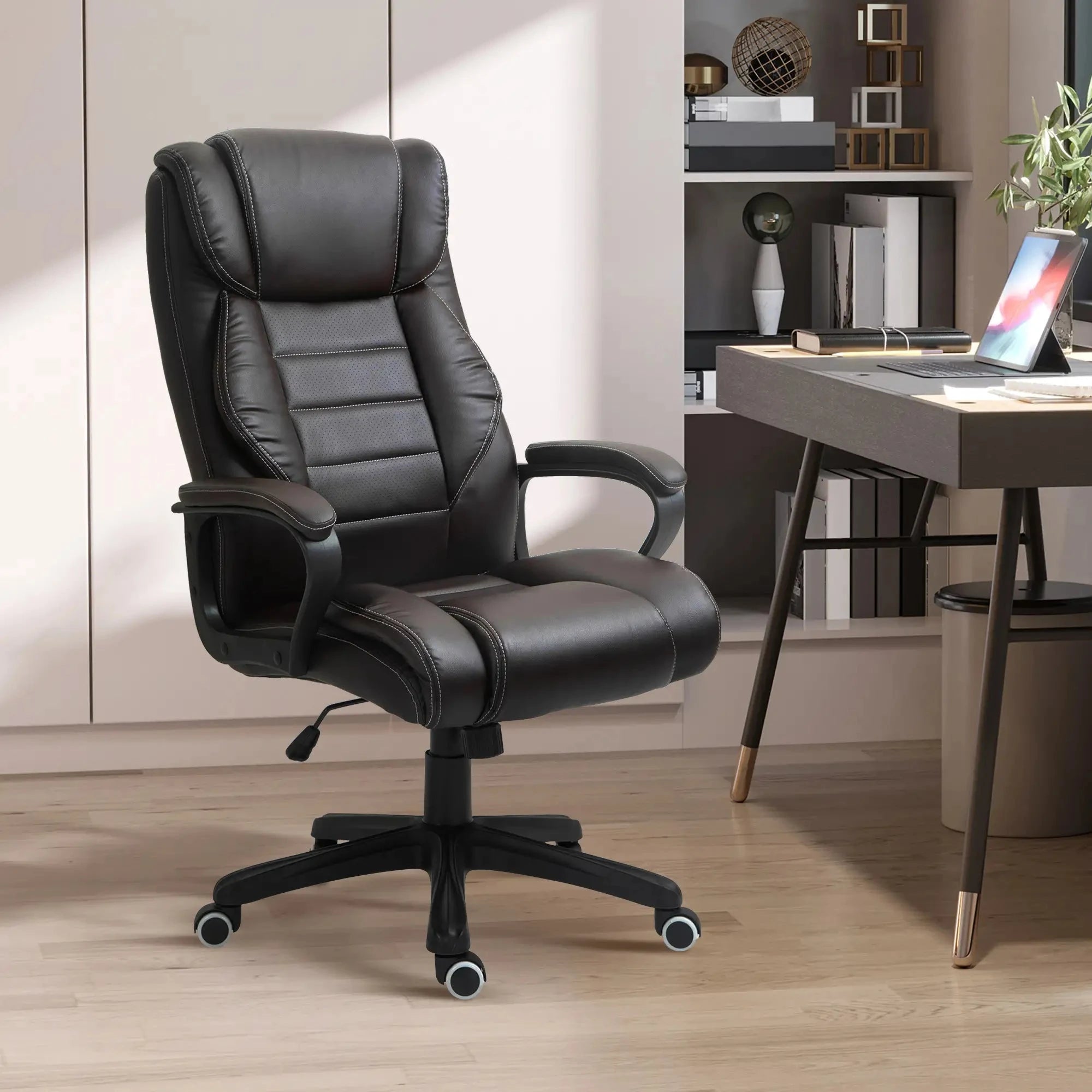 Premium High Back Executive Office Chair - Faux Leather Massage Chair with 6-Point Vibration & 360° Swivel - Black/Gray Options - Perfect for Home Office & Workspace Comfort