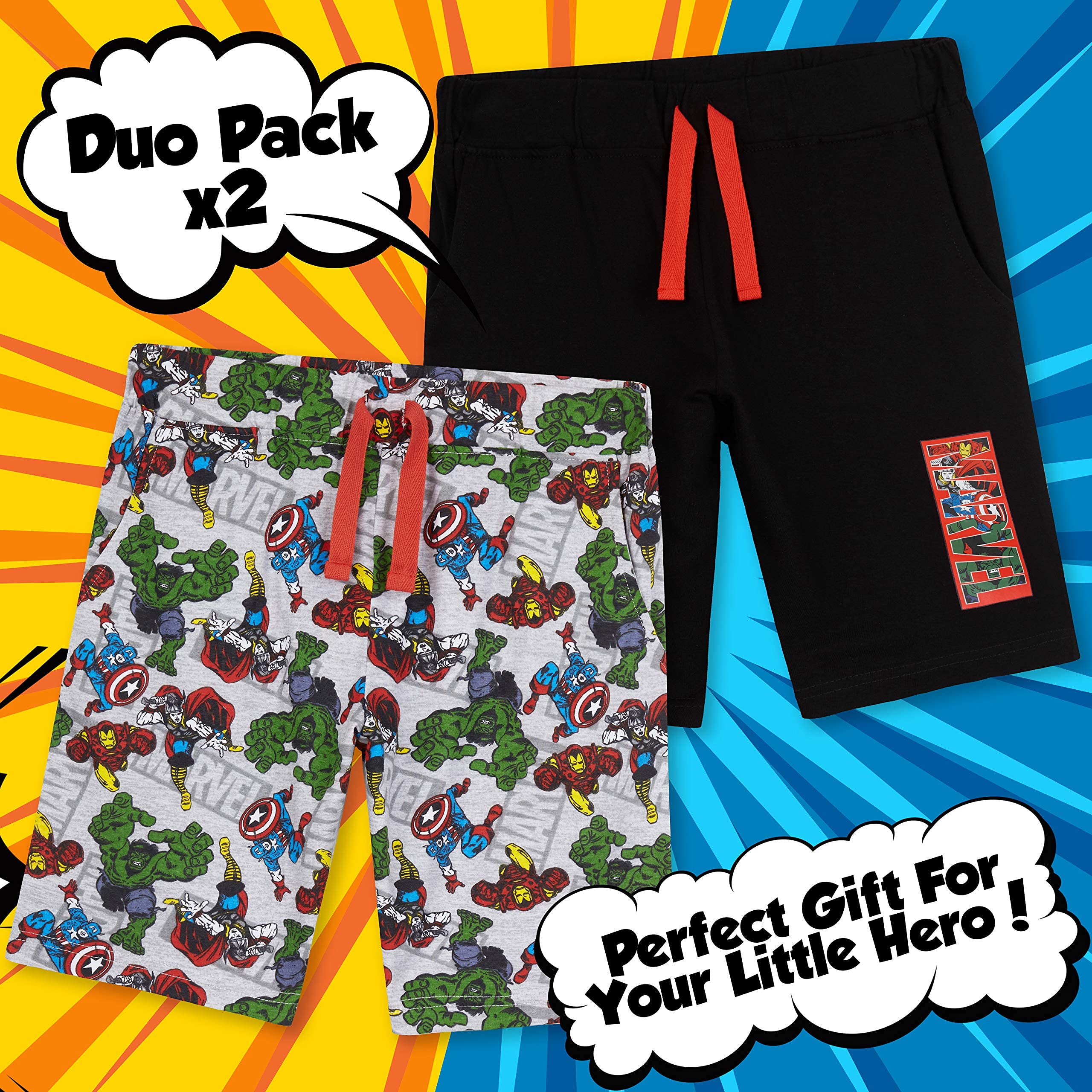 Marvel Avengers Boys' Athletic Shorts - Iron Man, Captain America, Hulk & Thor Graphic Sports Shorts for Teen Boys | Summer Jogger Shorts | Perfect for Gym, Running & Casual Wear | Cool Gifts for Teenagers