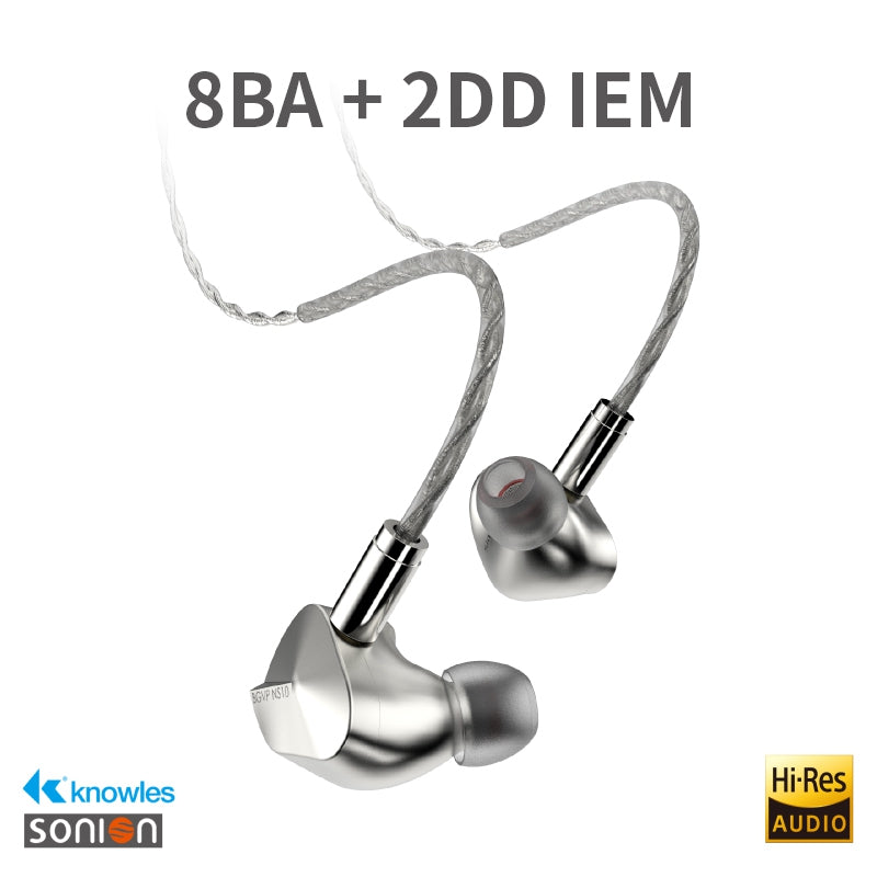 BGVP NS10 8BA+2DD Hybrid Driver In-Ear Monitors IEMs - High Resolution Audiophile Earphones for Music, Gaming & Studio Monitoring