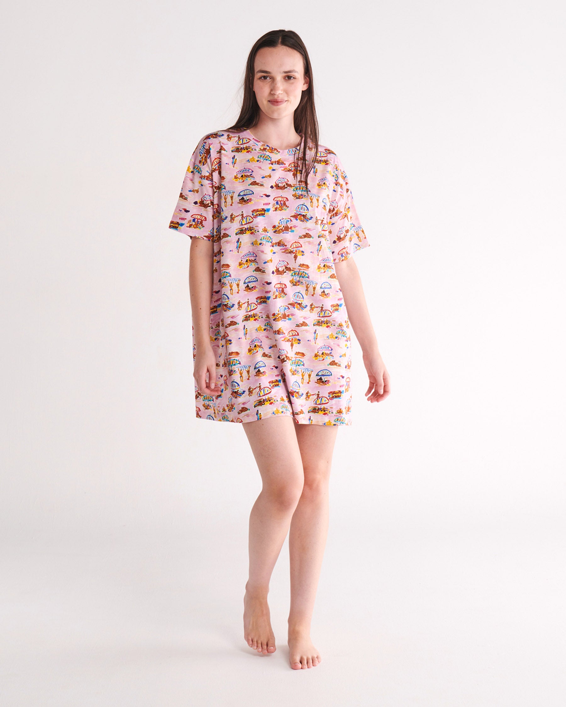 Kip&Co x Ken Done Oversized Organic Cotton Beach T-Shirt Nightie - Perfect for Summer Vacations, Beach Trips, and Relaxing at Home