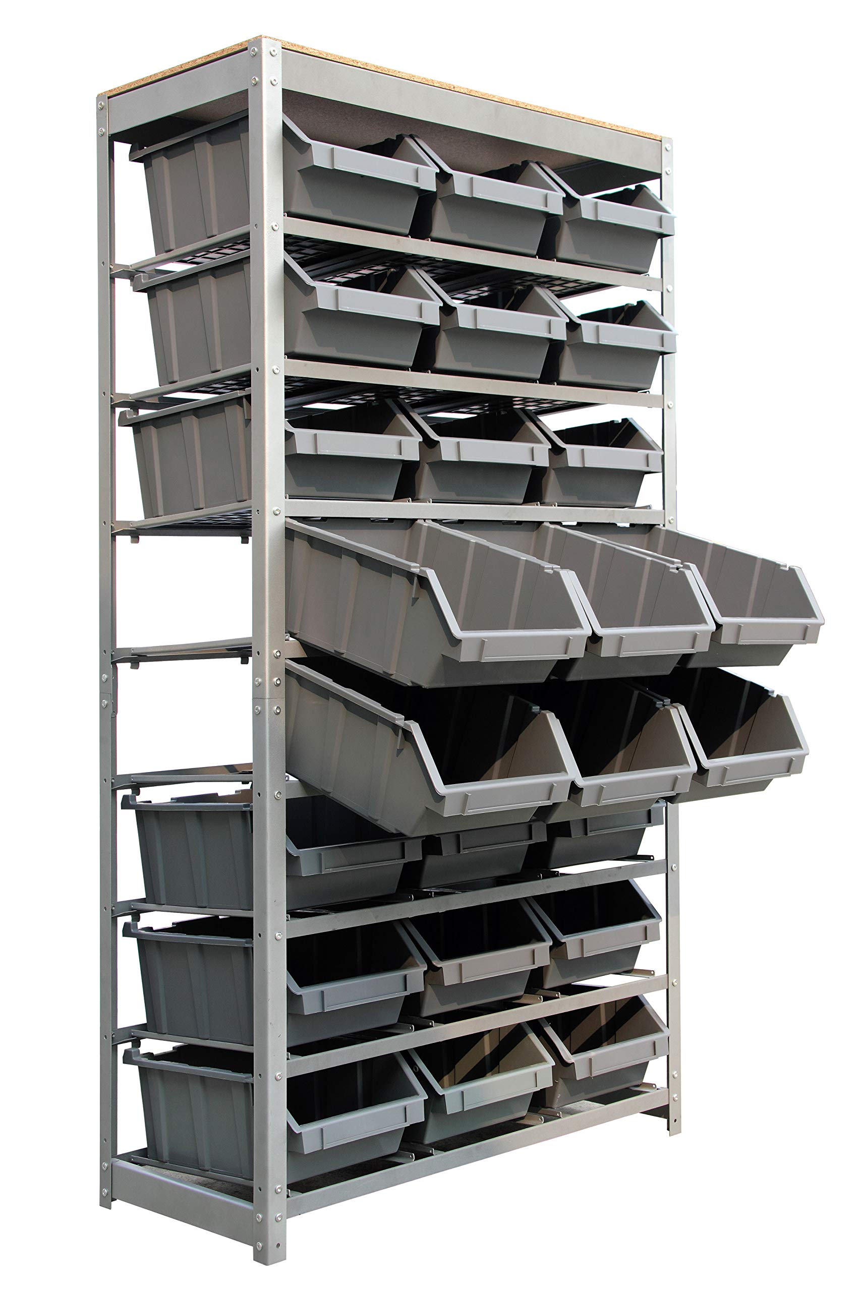 King's Rack Heavy Duty Steel Storage System - 8-Tier Shelving Unit with 24 Plastic Bins | Garage Organization, Warehouse Storage & Retail Display Rack