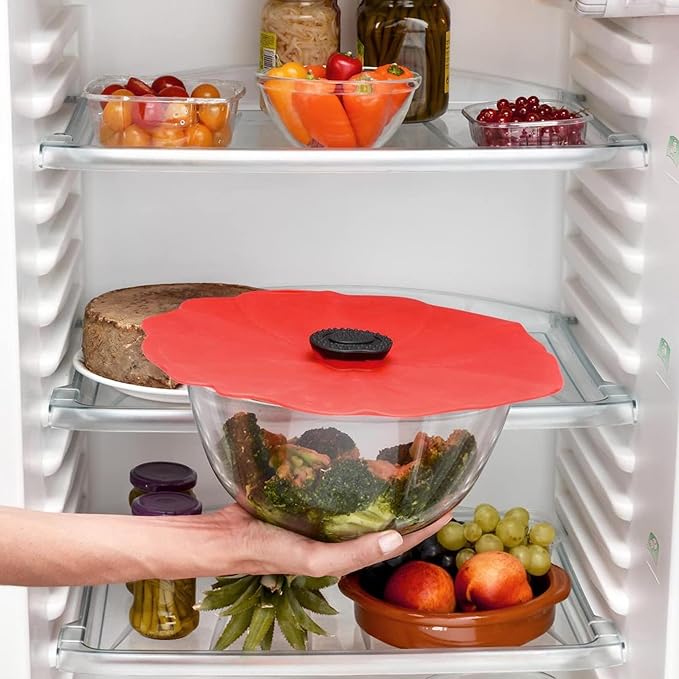 Charles Viancin Poppy Silicone Lids - Reusable Food Covers for Bowls, Jars & Containers - BPA-Free Stretchable Kitchen Lids - Perfect for Food Storage, Meal Prep & Leftovers