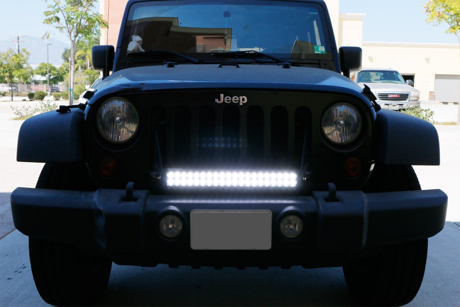 120W 20 LED Light Bar with Front Grille Bracket & Wiring Kit for 2007-2017 Jeep Wrangler JK - Off-Road Lighting, Trail Driving, Night Adventure Accessories