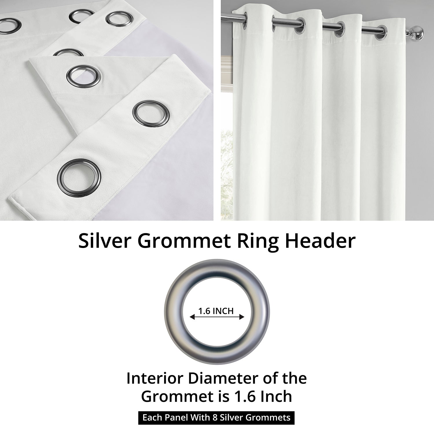 Premium White Grommet Blackout Curtains - Thermal Insulated Velvet Drapes for Bedroom & Living Room - Noise Reducing Window Treatments for Home & Office