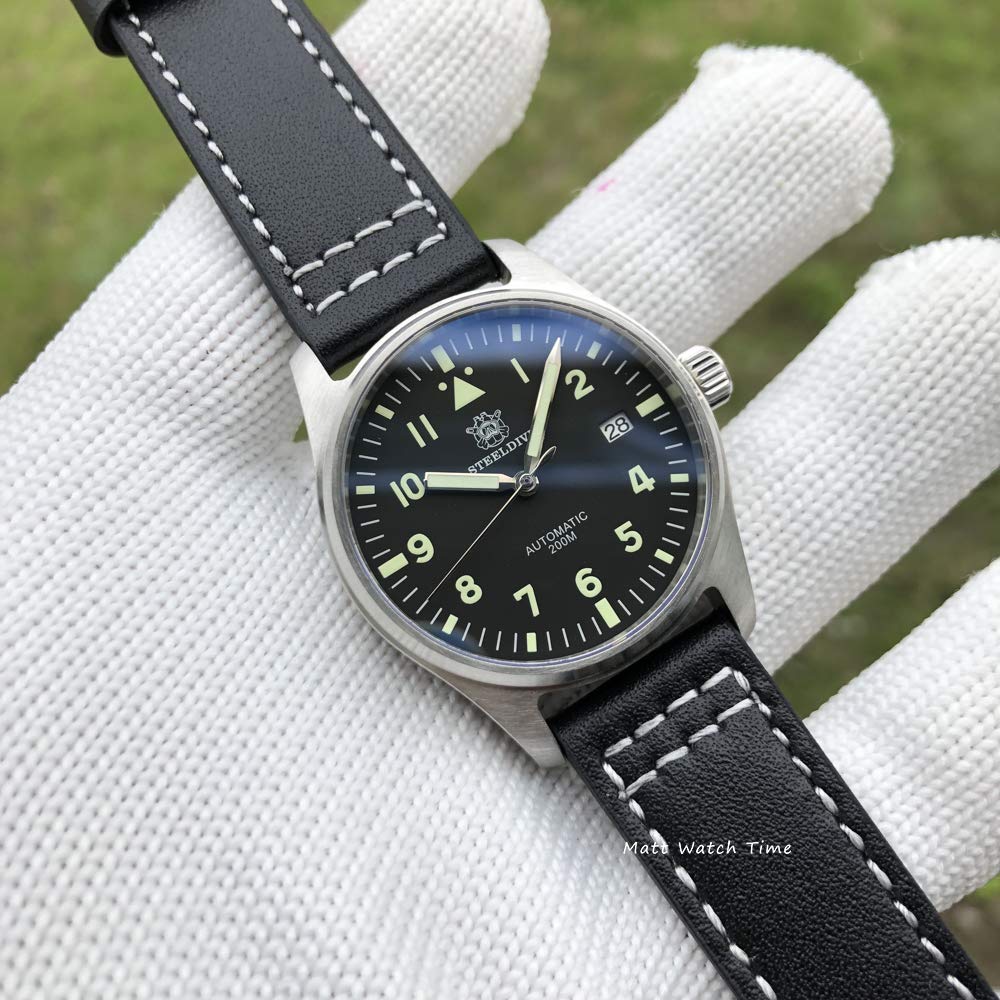 Steeldive SD1940 Pilot Watch - NH35 Automatic Movement, AR Sapphire Crystal, Super Lume, 200m Water Resistant - Perfect for Aviation Enthusiasts & Diving Professionals