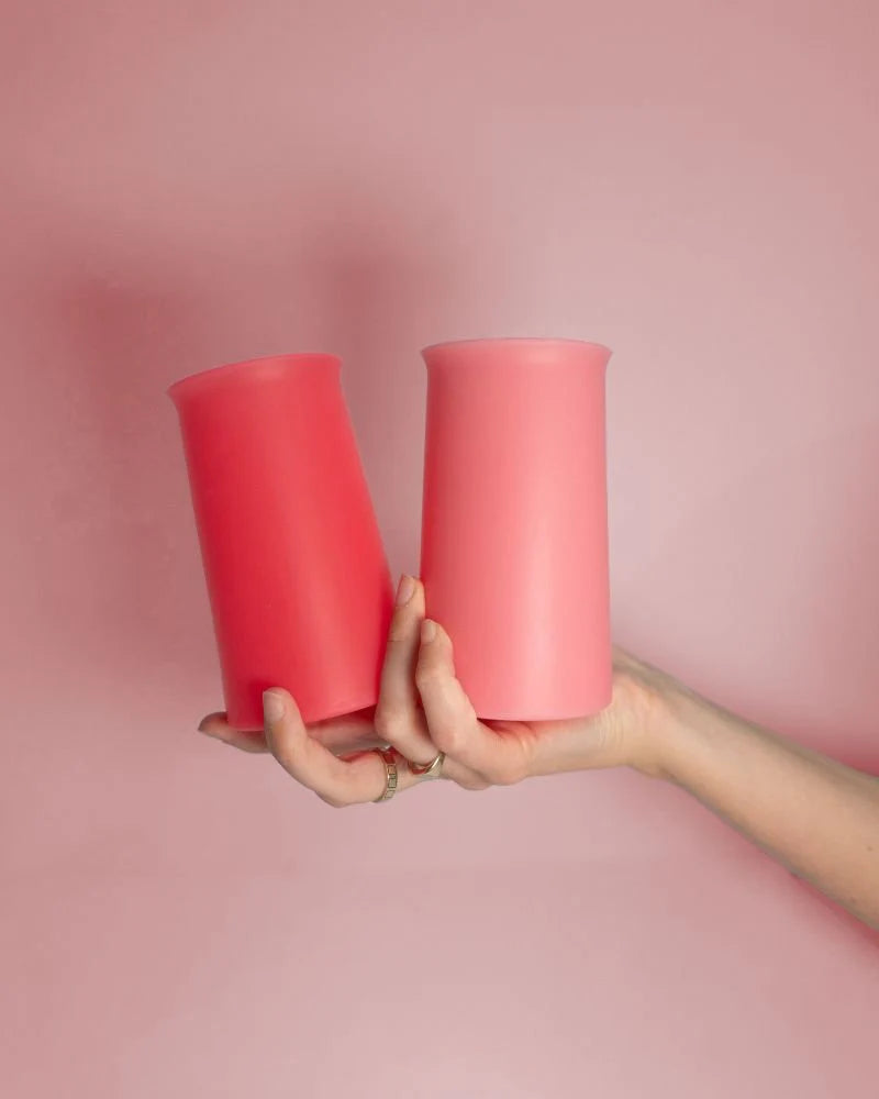 Cherry & Blush Silicone Unbreakable Highball Glasses Set of 2 - Shatterproof Drinking Cups for Pool, Beach, Camping & Outdoor Parties