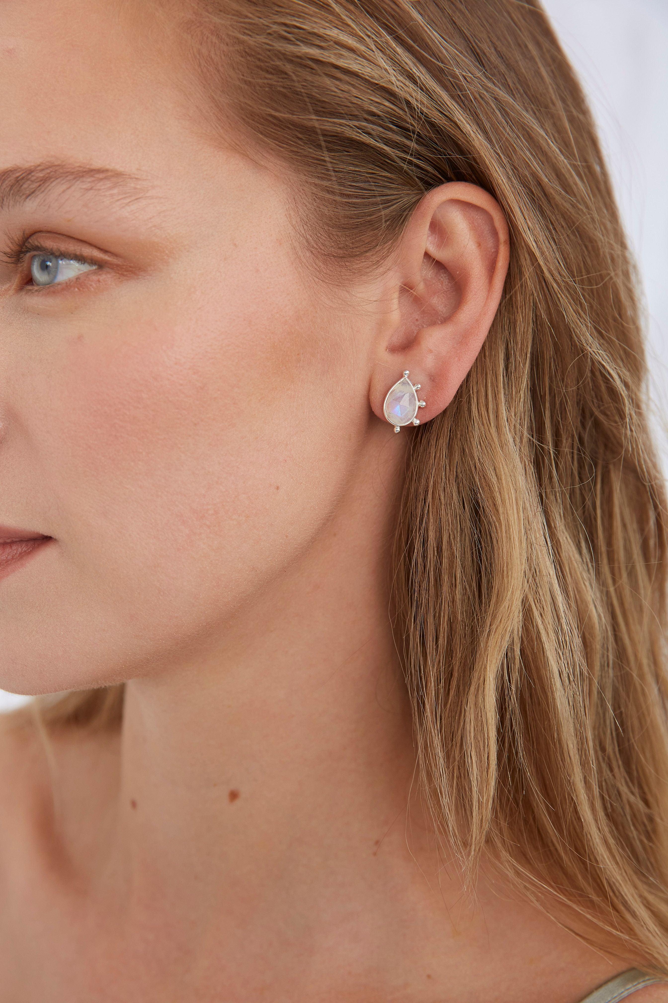 Margot Moonstone Silver Stud Earrings for Women - Dainty Sterling Silver Studs with Genuine Moonstone - Perfect for Everyday Wear, Gifts & Special Occasions