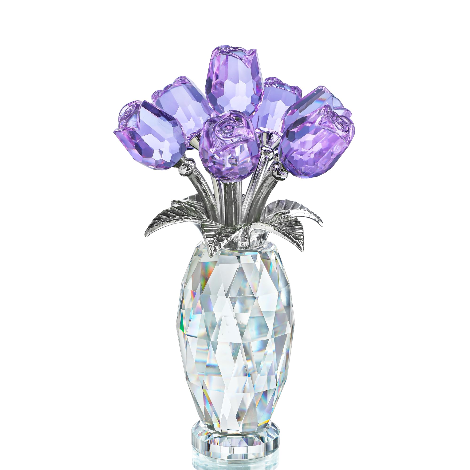 H&D HYALINE & DORA Purple Crystal Rose Flower Figurine - Elegant Glass Flower Collectible Gift for Mom, Wife, Grandma | Perfect for Mother's Day, Thanksgiving, Anniversary & Birthday Celebrations | Home Decor, Wedding Centerpiece, Office Desk Ornament