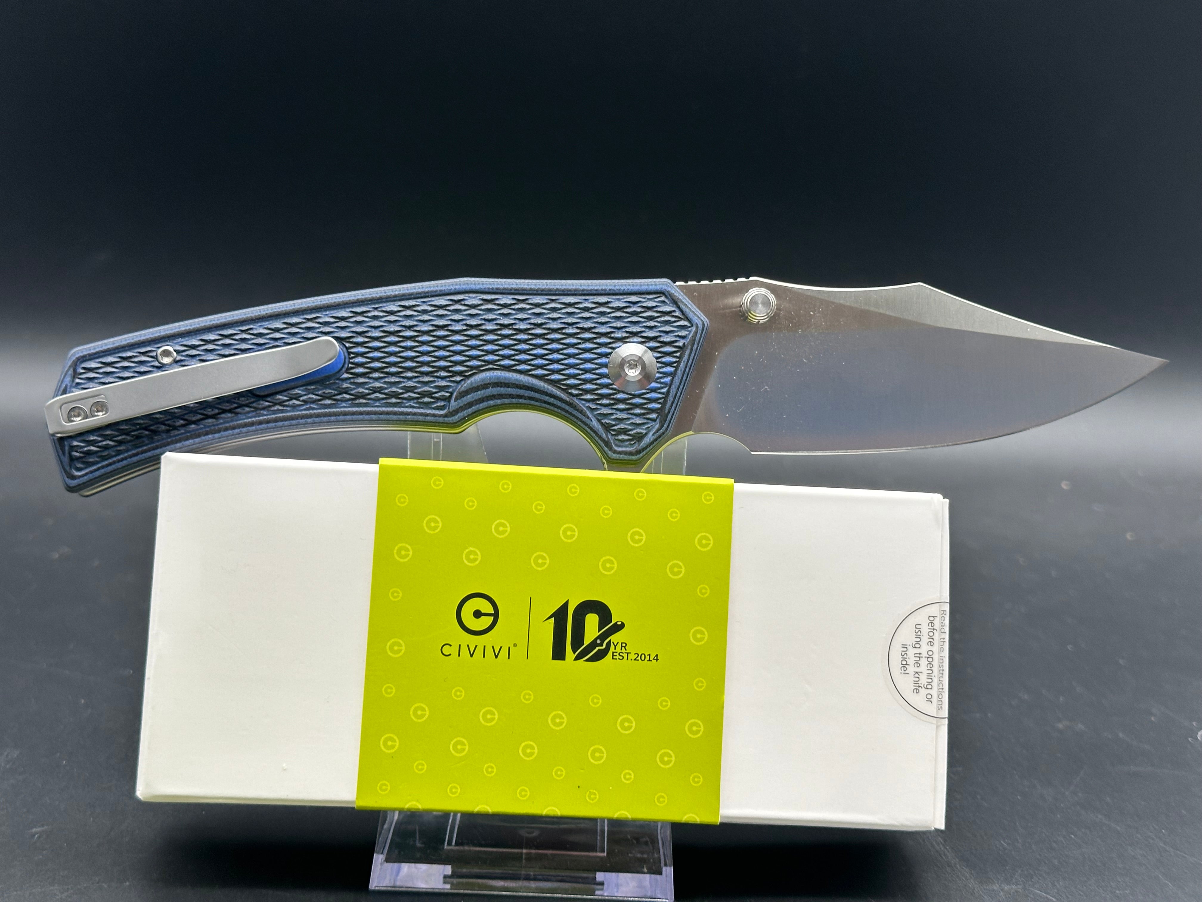 CIVIVI Vexillum Folding Knife - Blue/Black Layered G10 Handle, Nitro-V Clip Point Plain Edge - EDC, Outdoor, Camping, Survival Tool
