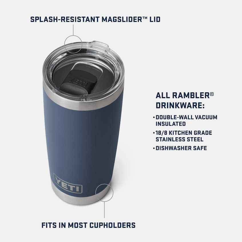 20 oz Rambler® Insulated Tumbler with MagSlider™ Lid - Navy Blue - Keeps Drinks Hot/Cold for Hours - Perfect for Office, Travel & Outdoor Adventures