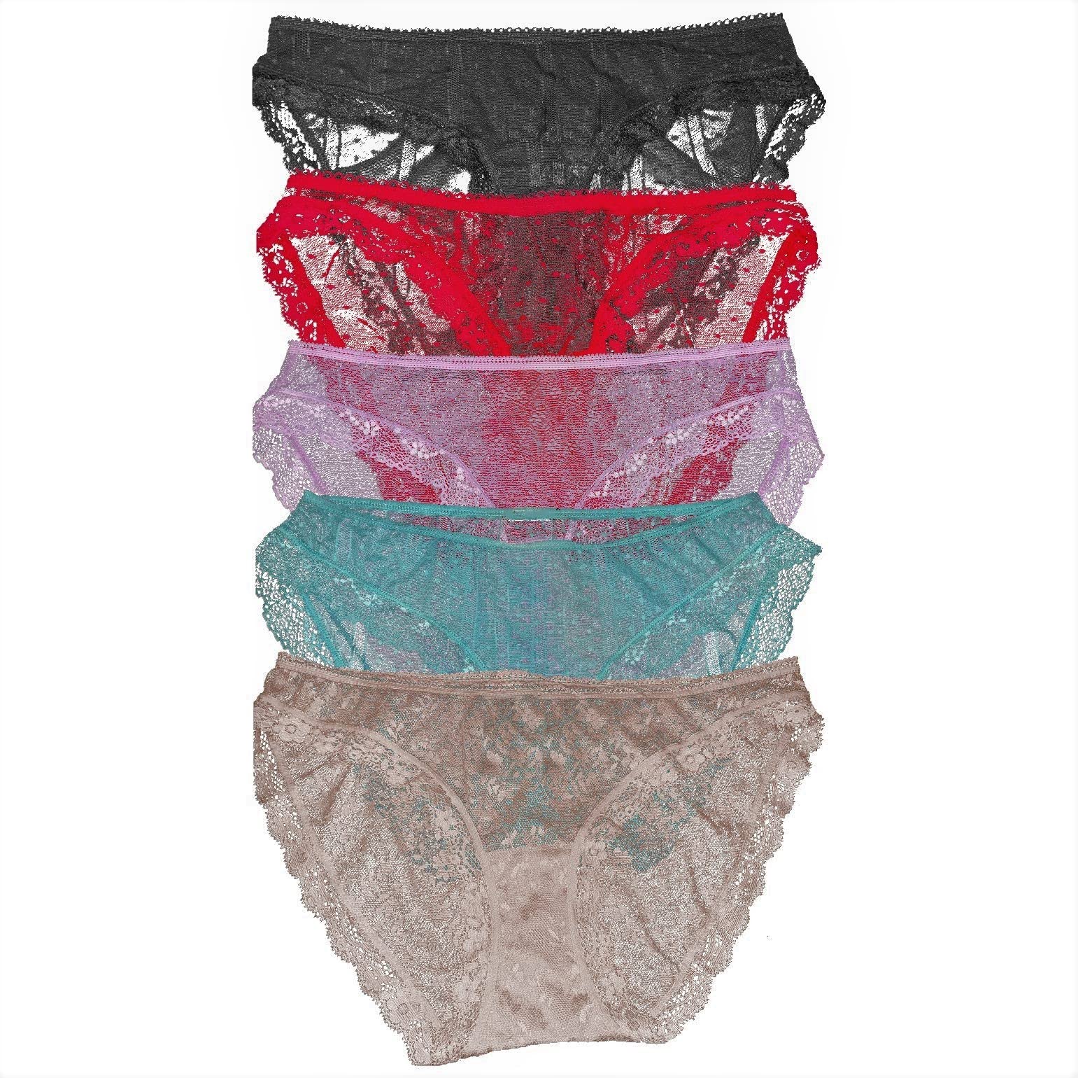Sexy Women's Lace Bikini Underwear - Soft Stretchy Comfortable Panties 3-Pack Multi Colors for Beach Vacation & Romantic Date Nights