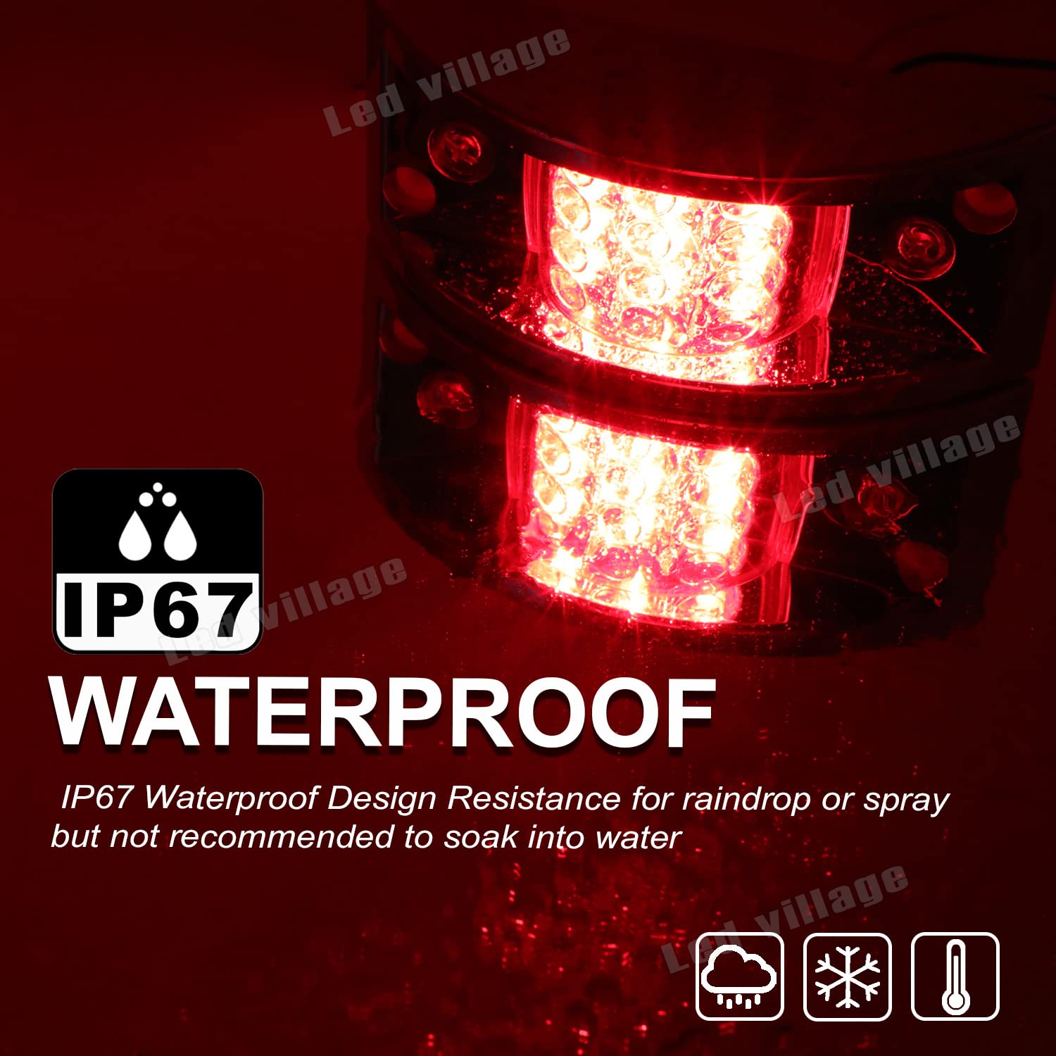 2 Pcs Clear Lens Red LED Side Marker Lights - 12 LED Rectangle Clearance Lights for Trailer, Truck, Pickup, RV, SUV, Bus - Chrome Housing 12V DC - Perfect for Night Driving & Vehicle Safety Enhancement
