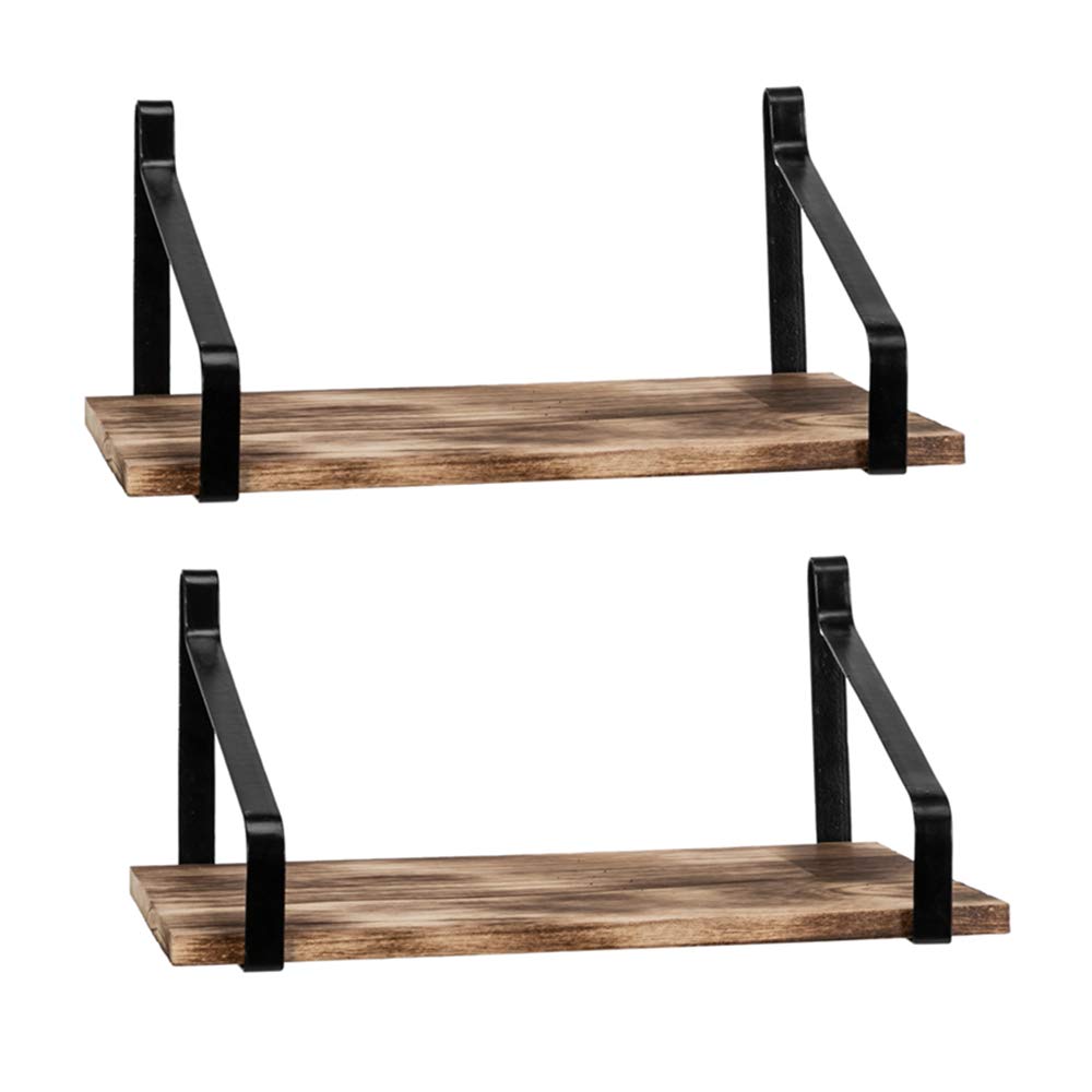 Set of 2 Floating Shelves Wall Mount - Rustic Wood Wall Shelves for Kitchen, Living Room, Bathroom & Bedroom - Perfect for Home Decor, Storage & Displaying Photos