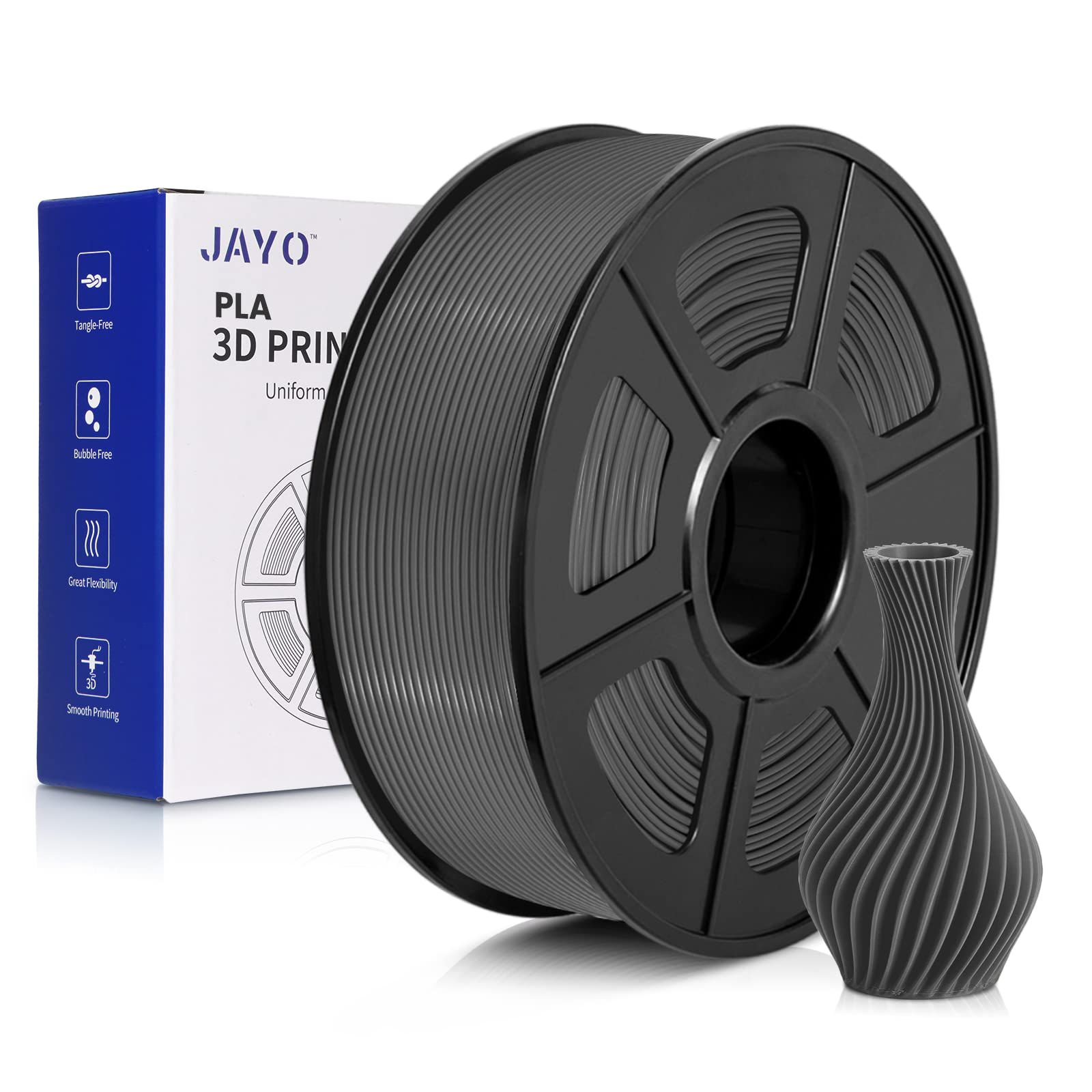 JAYO PLA 3D Printer Filament 1.75mm - High Precision +/- 0.02mm Dimensional Accuracy - 1KG Spool Gray Filament for FDM 3D Printers - Perfect for DIY Projects, Prototyping & Home 3D Printing