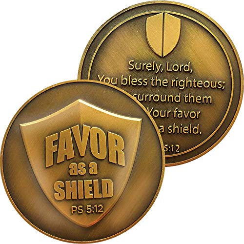 Bulk Pack of 10 Antique Gold Christian Prayer Tokens - Religious Pocket Coins with Psalm 5:12, Inspirational Faith Gifts for Church, Bible Study & Daily Encouragement