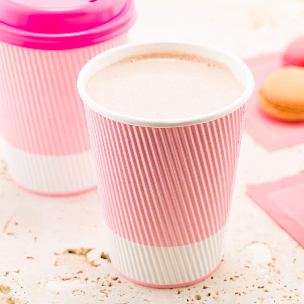 12oz Disposable Coffee Cups with Ripple Wall - 25 Pack Insulated Hot Cups for Coffee, Tea & More | Rolled Rim, Light Pink Paper | Lids Sold Separately | Perfect for Cafes, Offices & Home Use