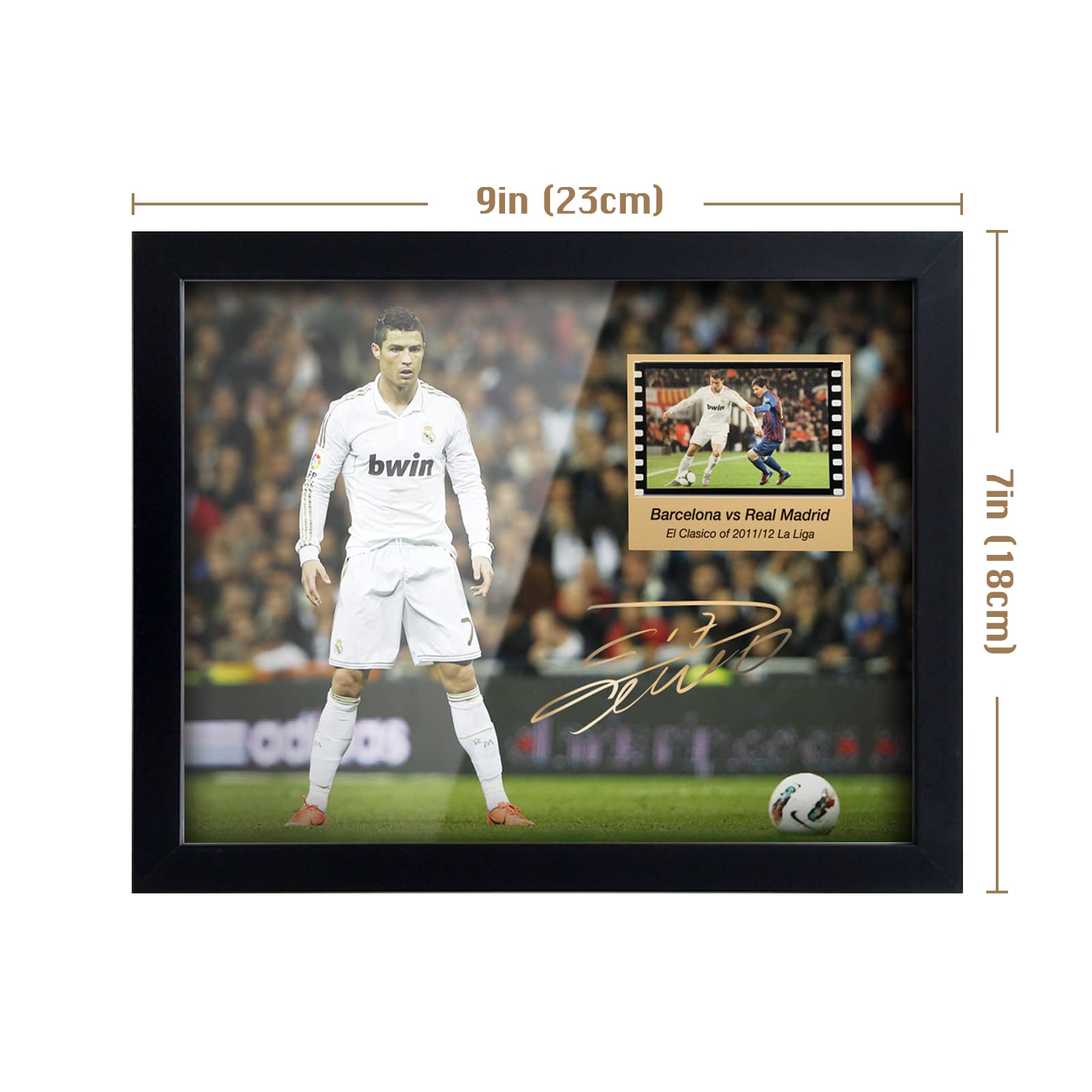 ORIMAMI Signed Cristiano Ronaldo Poster - 8x6 Inches Framed Photo with 35mm Film Display - Perfect Gift for CR7 Fans - Ideal for Bedroom, Office Decor & Soccer Memorabilia Collection