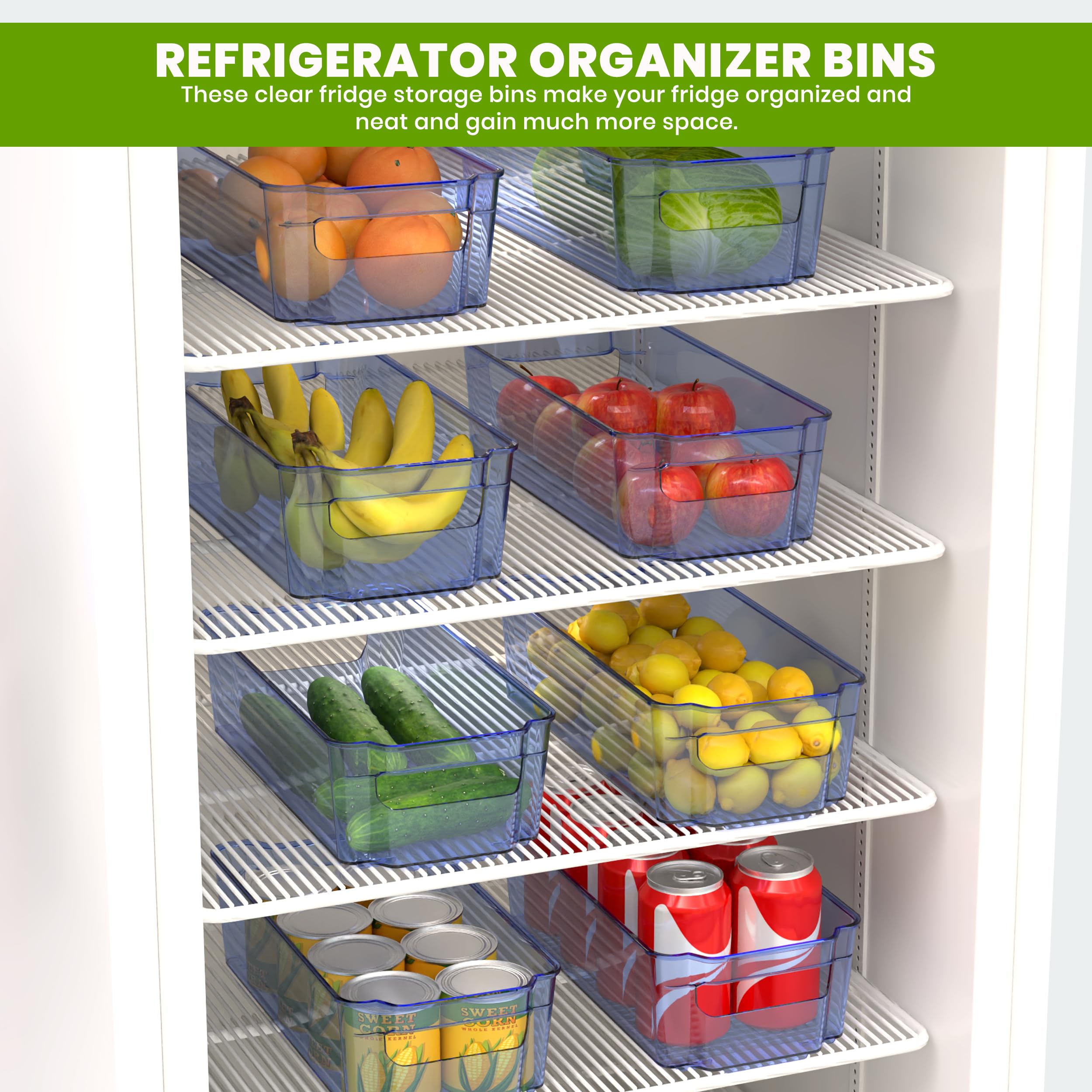 Utopia Home - 8 Pack Stackable Refrigerator Organizer Bins for Fridge & Pantry Storage - Kitchen Organization Containers for Fruits, Vegetables & Snacks - Durable Plastic Storage Bins in Blue - Perfect for Home, Office & Dorm Organization