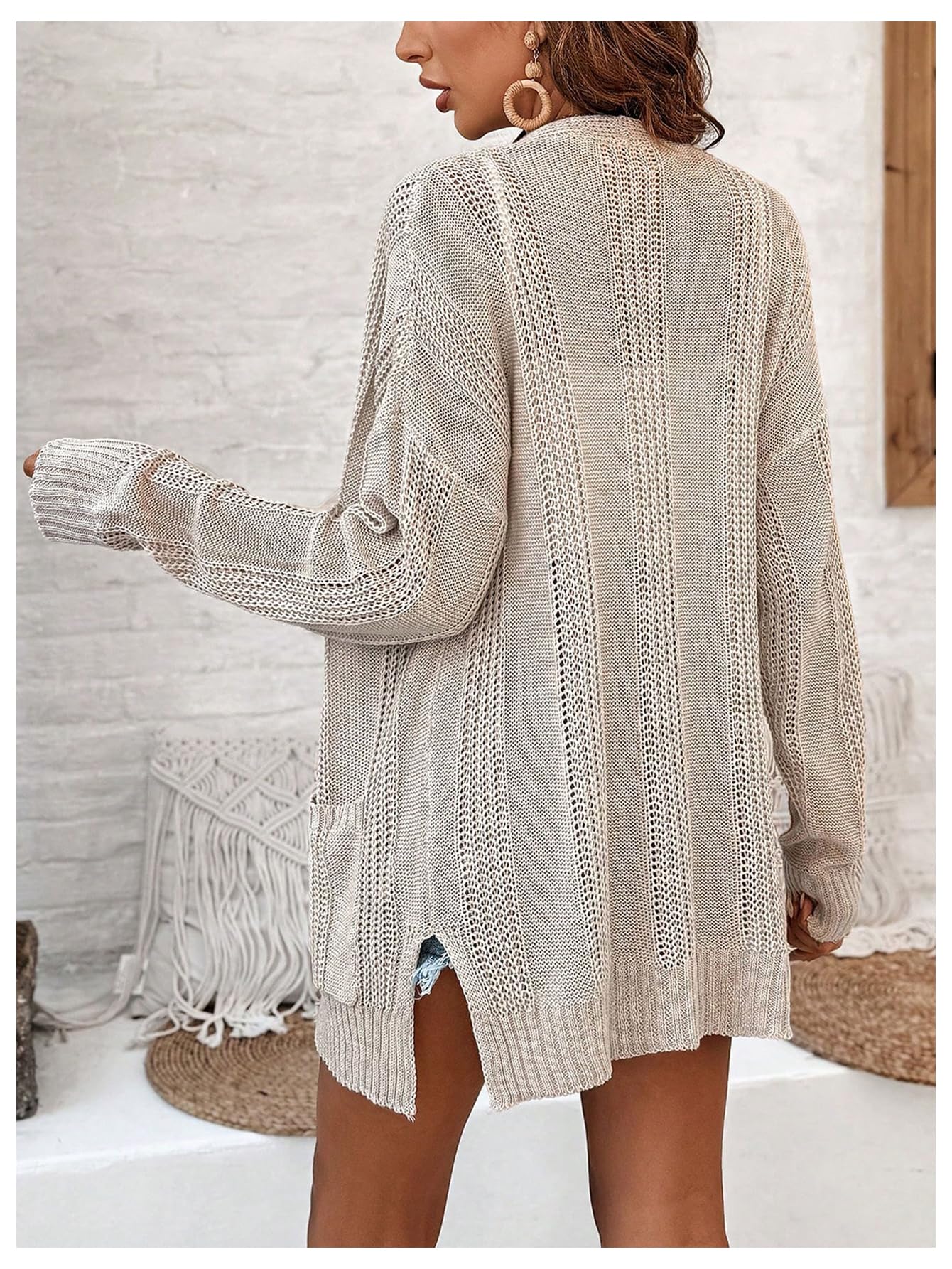 GORGLITTER Women's Long Cardigan - Crochet Boho Open Front Knit Sweater with Long Sleeves, Loose Fit Cardigan for Women | Perfect for Fall, Winter, Layering & Casual Outfits