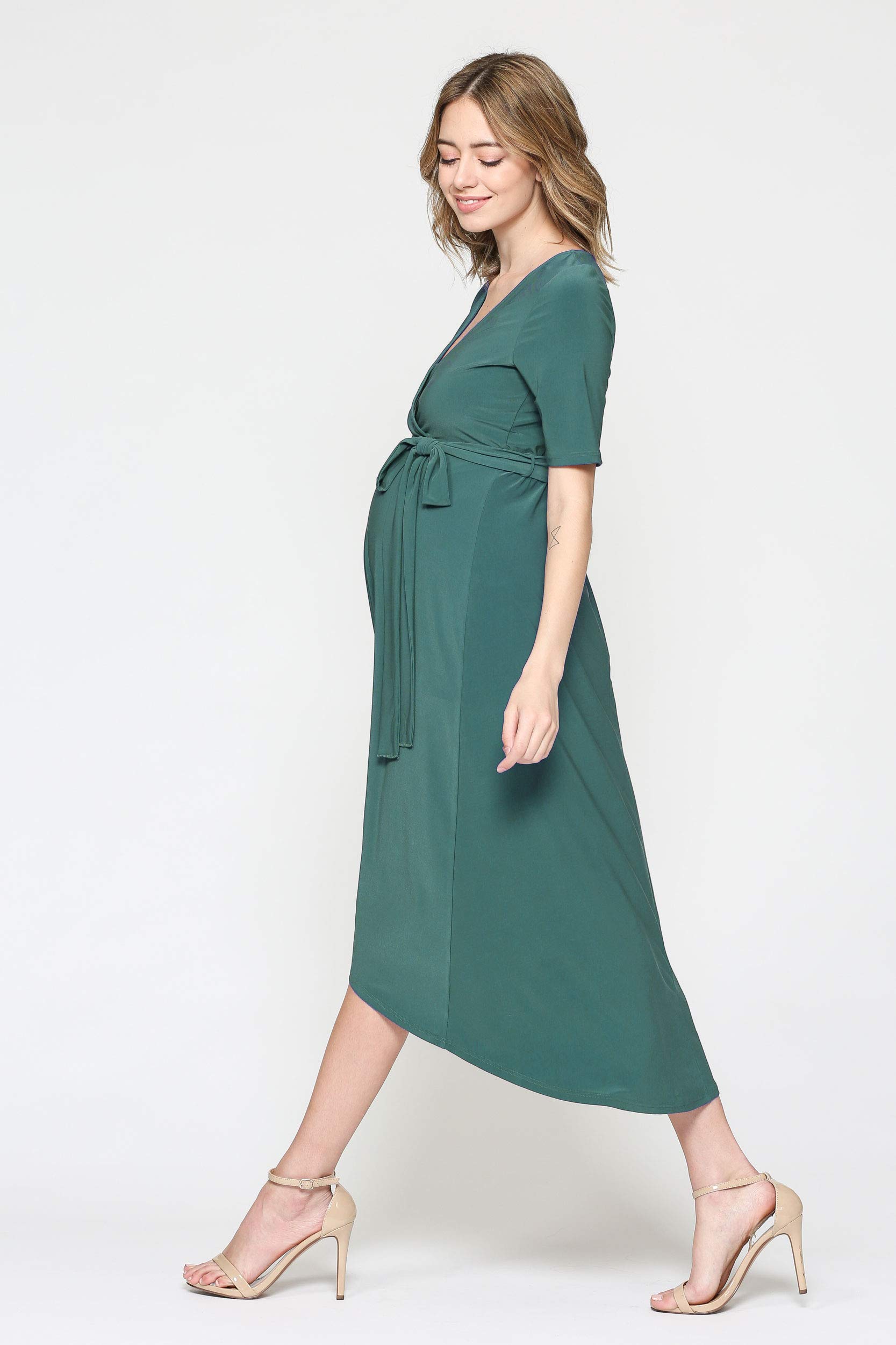 Stylish Women's Maternity Wrap Dress - Adjustable Waist Belt & Flattering Midi Length - Perfect for Pregnancy, Nursing & Special Occasions