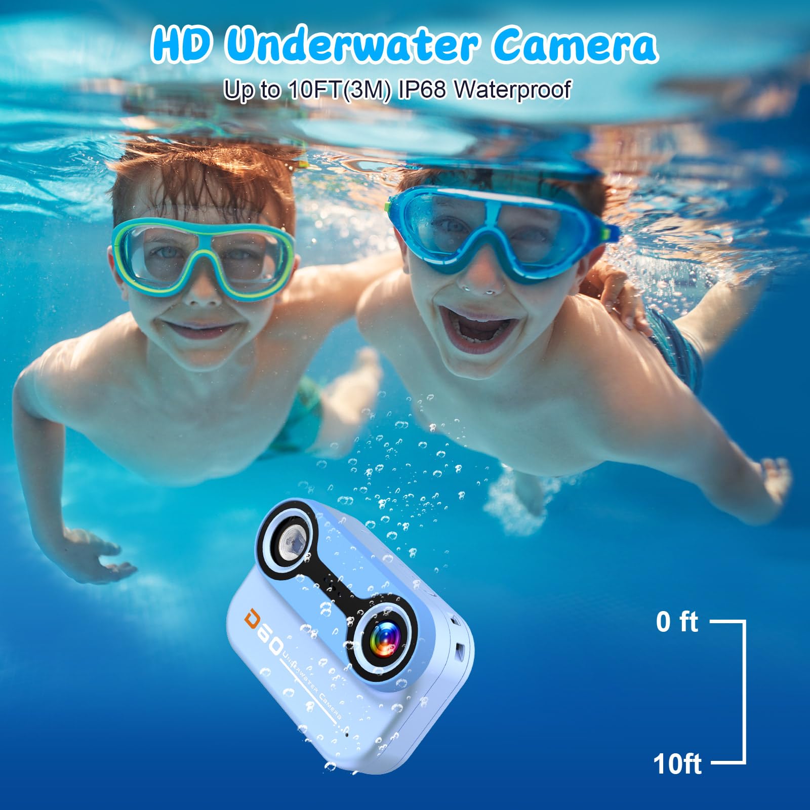 Waterproof Kids Camera 1080P HD - 10FT Underwater Digital Camera for Children with 2.4