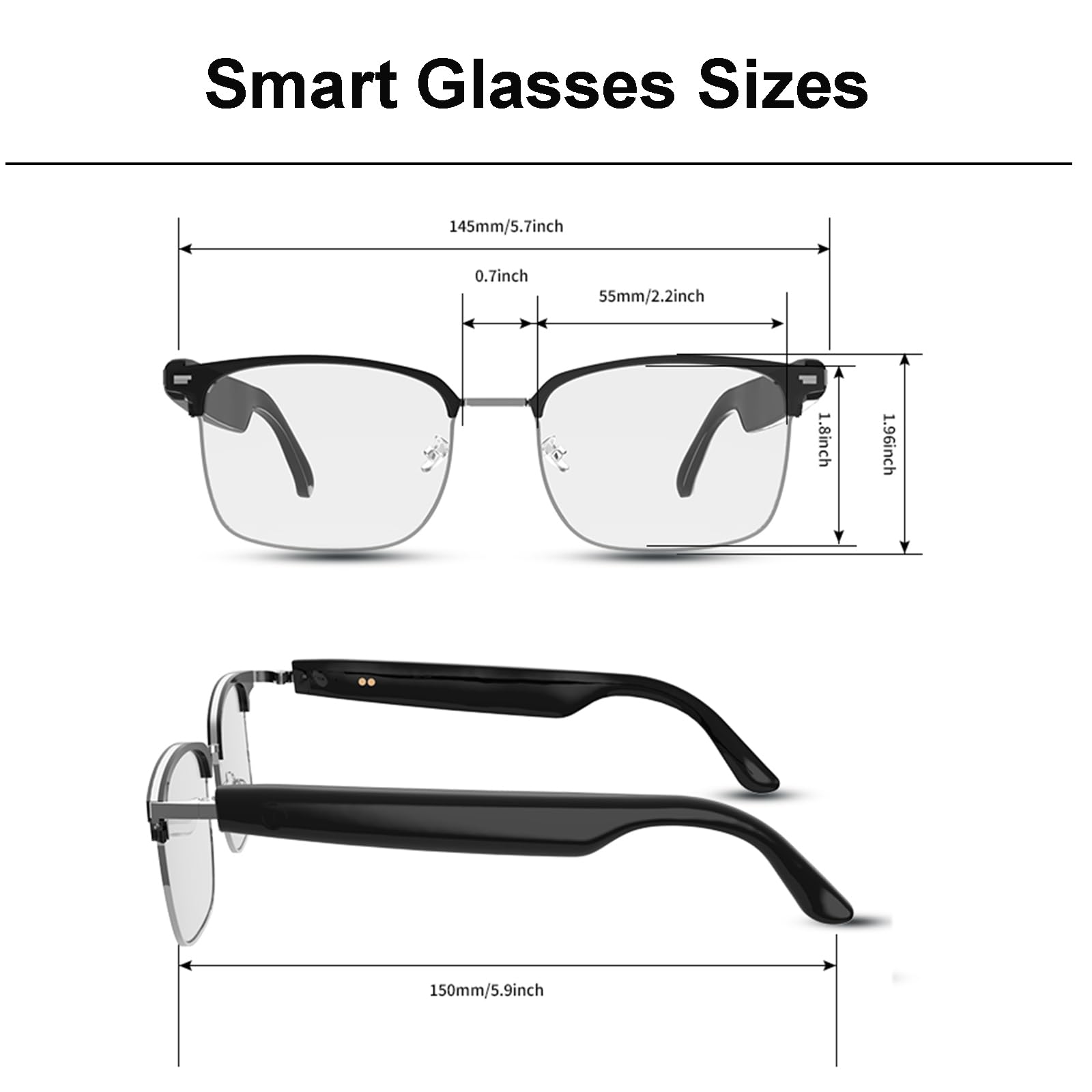 Smart Bluetooth Glasses for Men & Women - Open Ear Audio, Transition Lenses for Sports & Music Calls (Black/Silver) - Perfect for Running & Outdoor Activities