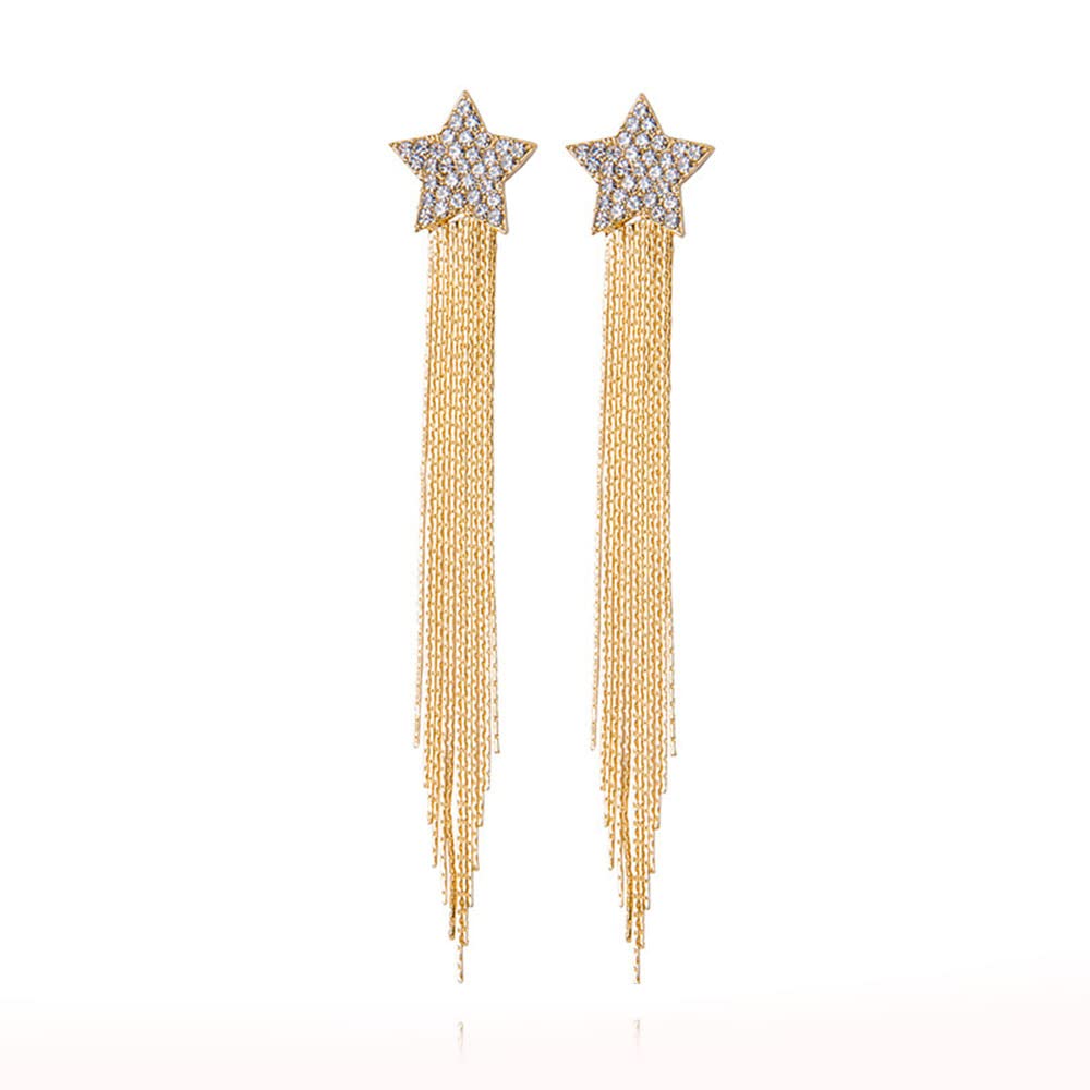 Gold & Silver Tassel Earrings for Women - Long Chain Fringe Dangle Earrings with Star & Geometric Design - Perfect for Bridesmaid Jewelry, Parties & Evening Events